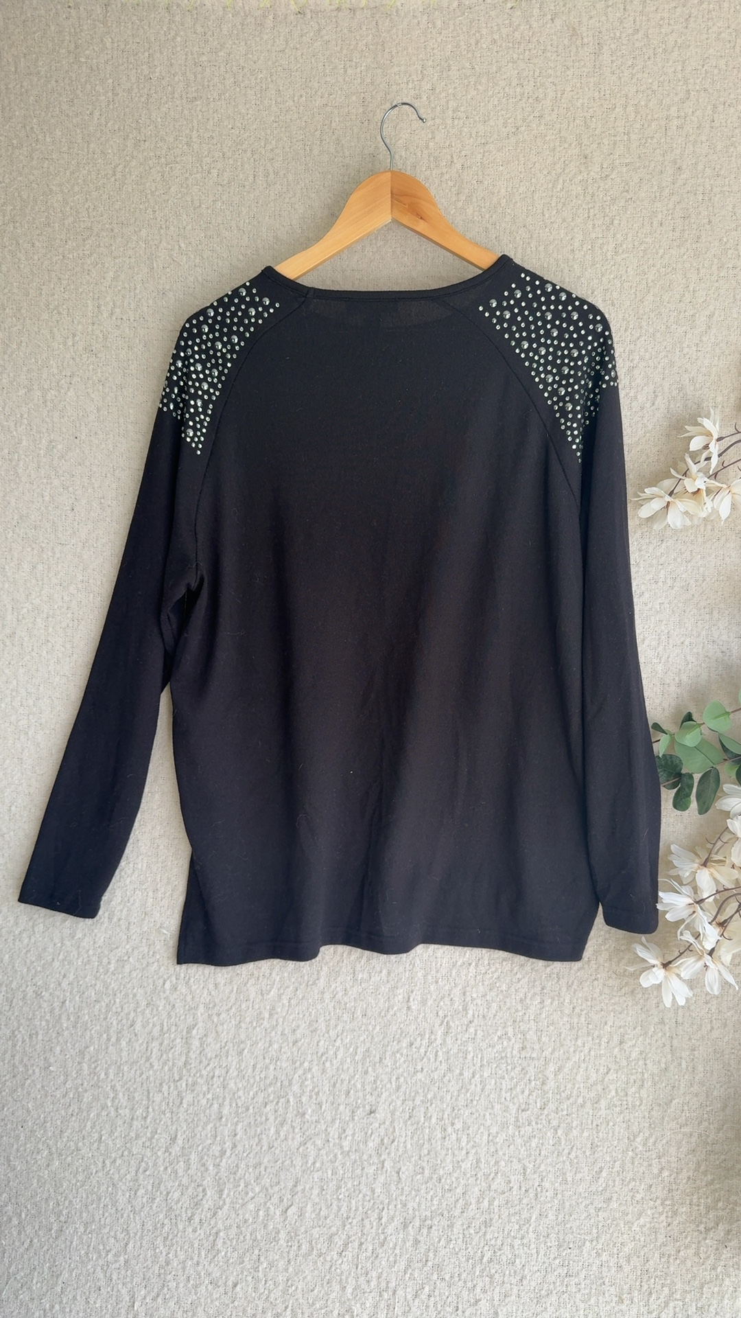 New Look Black Studded Shoulder Long Sleeve Top UK Small Stylish Classic image 4