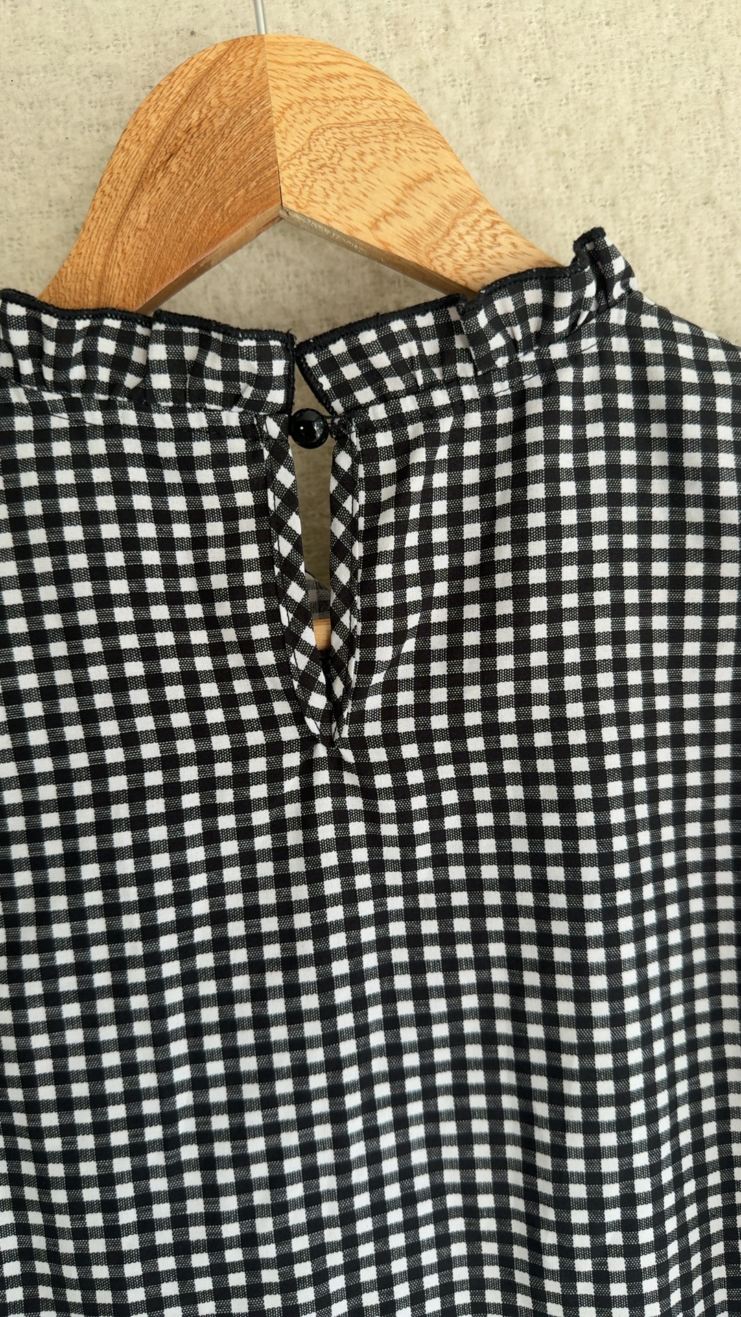 Shein Black & White Check Ruffle Sleeve Blouse UK 10 Stylish Summer Top image 5