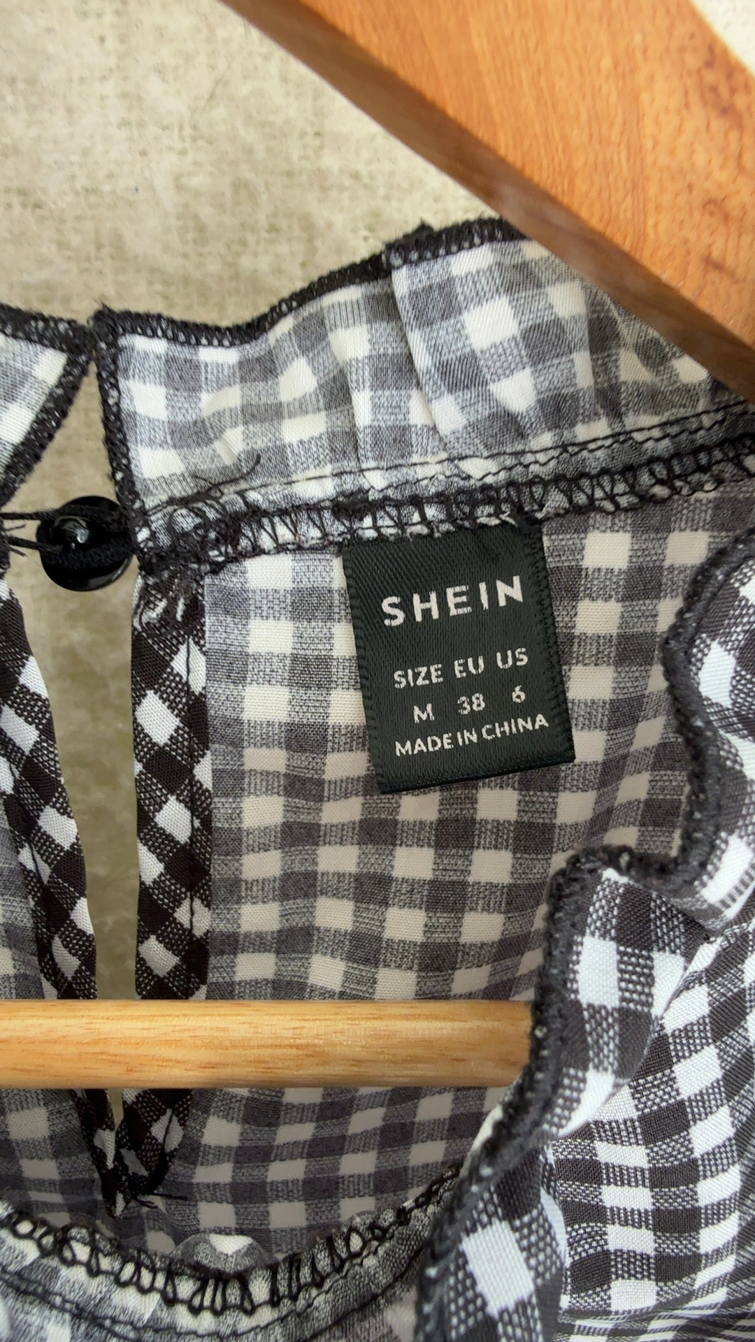 Shein Black & White Check Ruffle Sleeve Blouse UK 10 Stylish Summer Top image 3