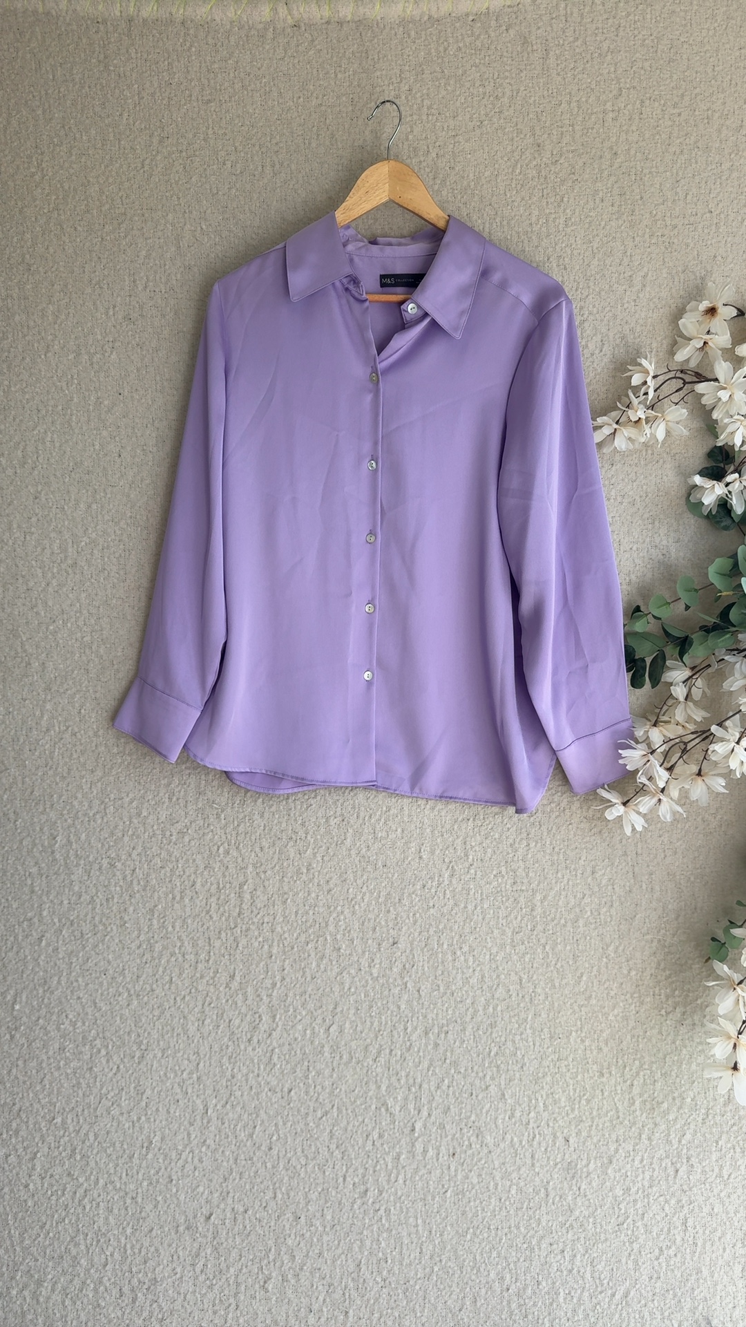 M&S Dusted Lilac Long Sleeve Shirt UK 16 Lightweight Polyester Blouse