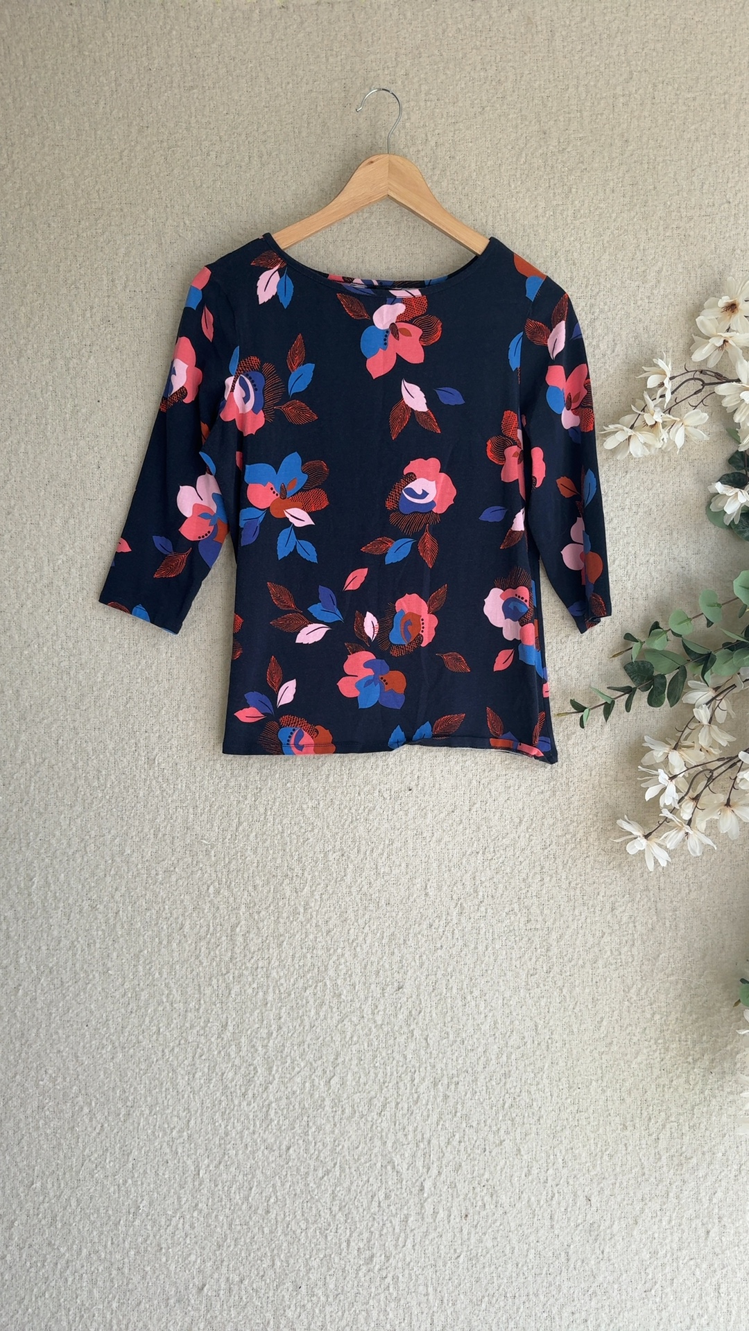 Dorothy Perkins Navy Multi Floral Print Top UK 16 Long Sleeve Stylish