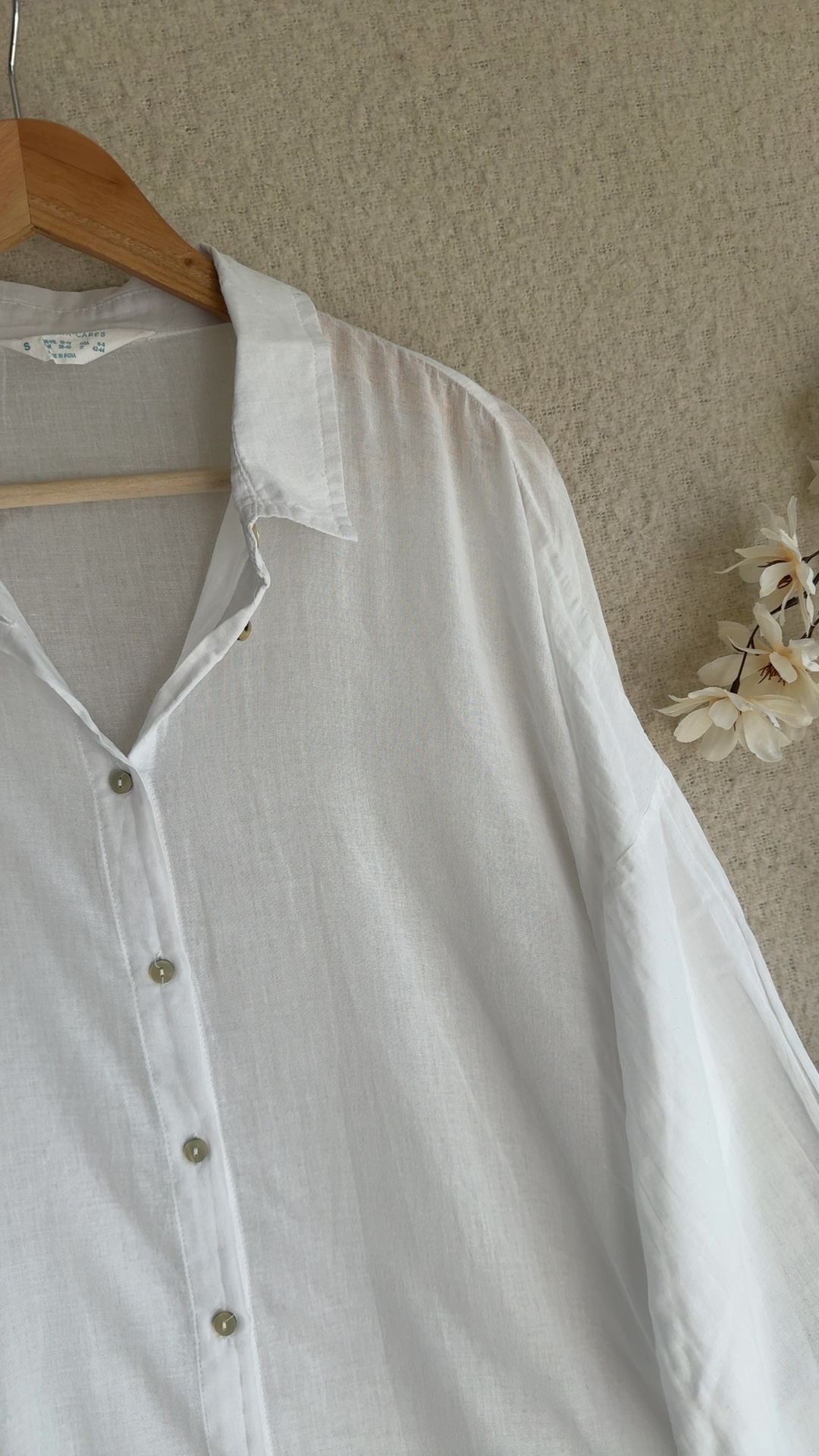 White Cotton Button Up Shirt Small UK 10-12 Casual Lightweight Blouse image 3