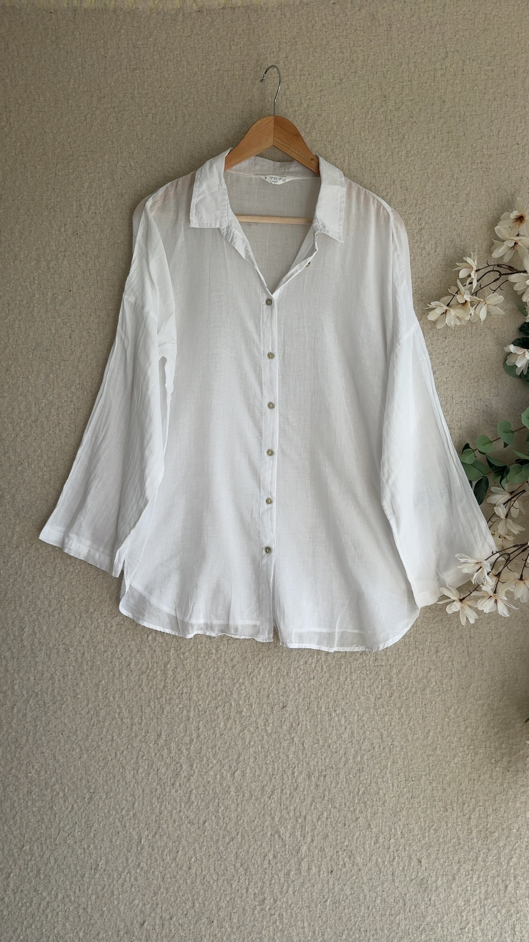 White Cotton Button Up Shirt Small UK 10-12 Casual Lightweight Blouse