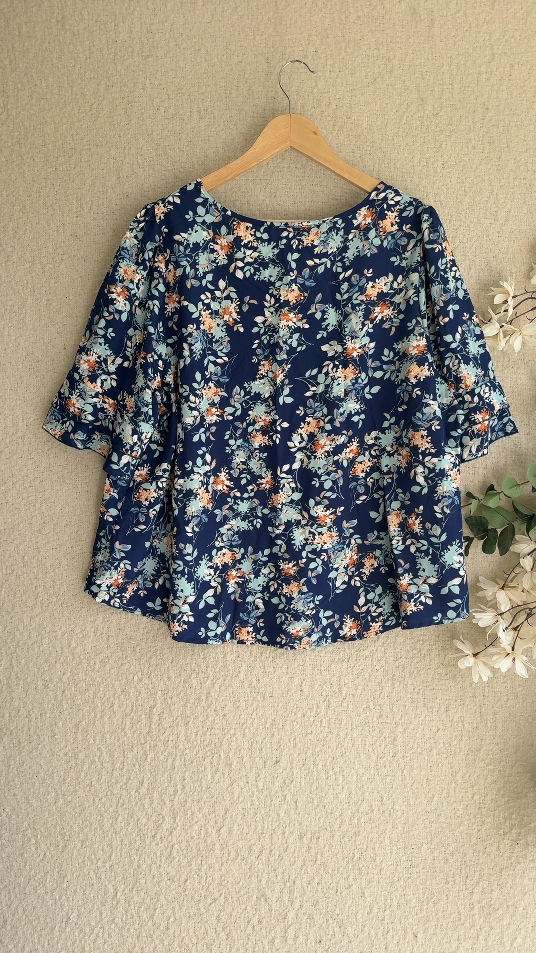 Shein Navy Floral Curve Blouse Top UK 18 3XL Lightweight Summer Shirt image 5