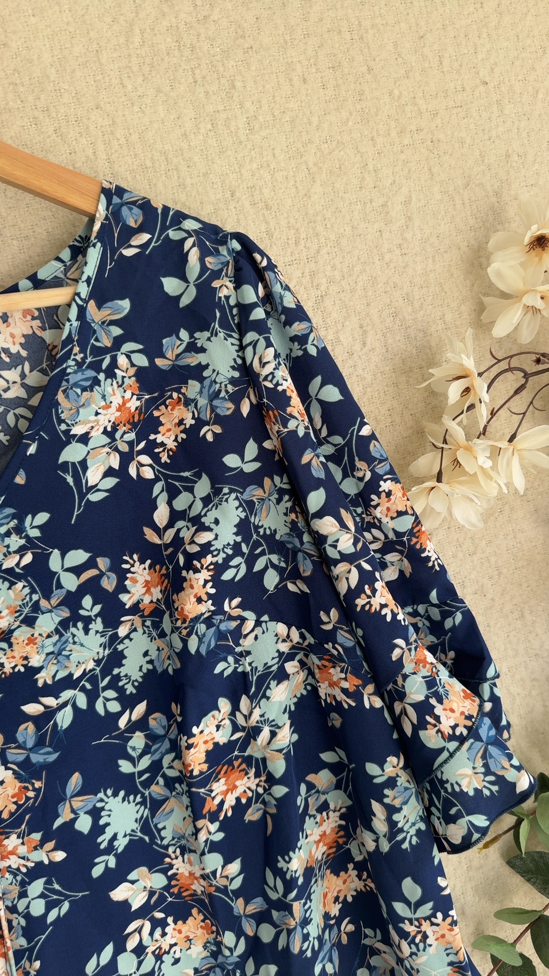 Shein Navy Floral Curve Blouse Top UK 18 3XL Lightweight Summer Shirt image 4