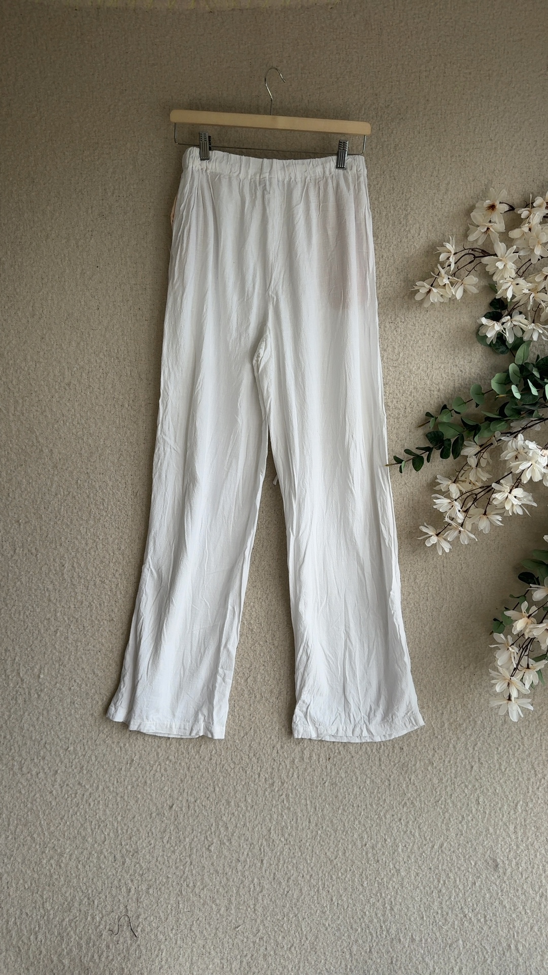 NA-KD White Linen Blend Relaxed Trousers UK 6 Stylish Lightweight Pants image 4