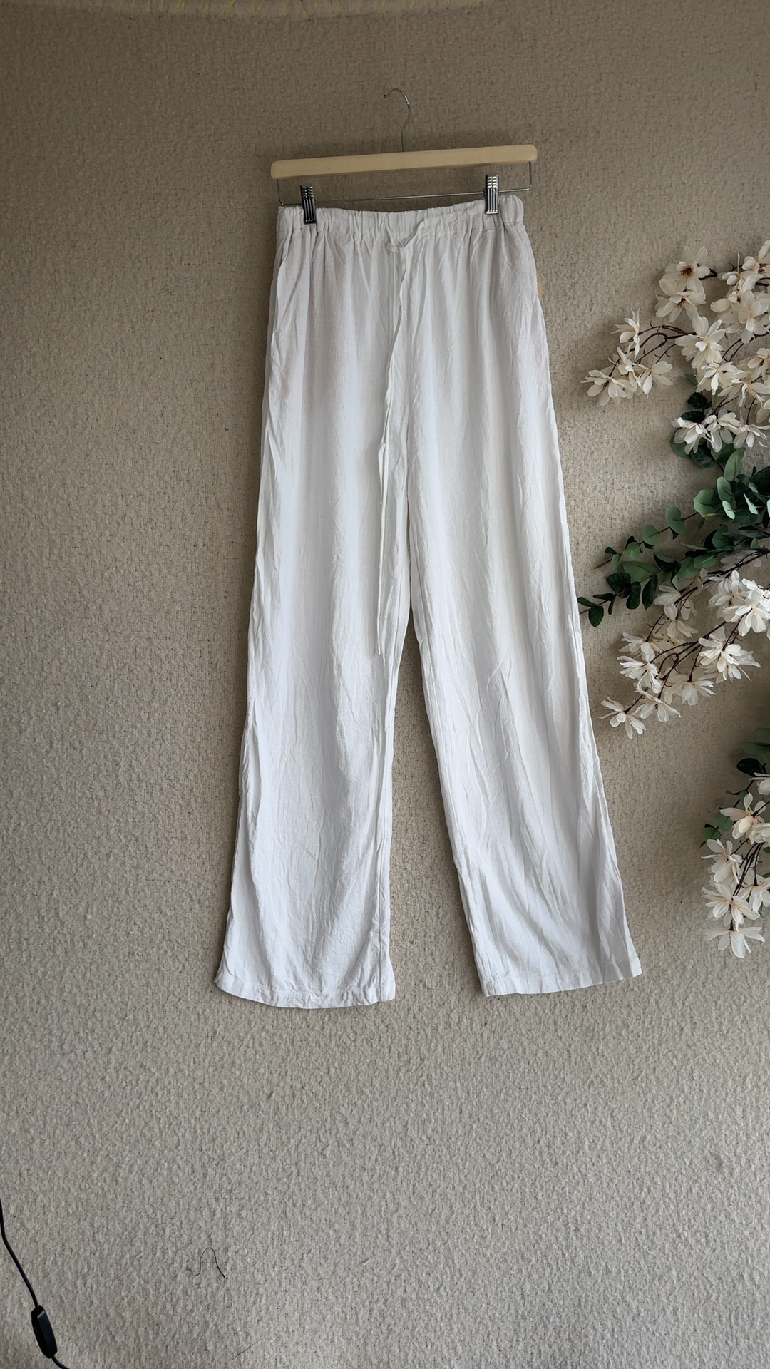 NA-KD White Linen Blend Relaxed Trousers UK 6 Stylish Lightweight Pants