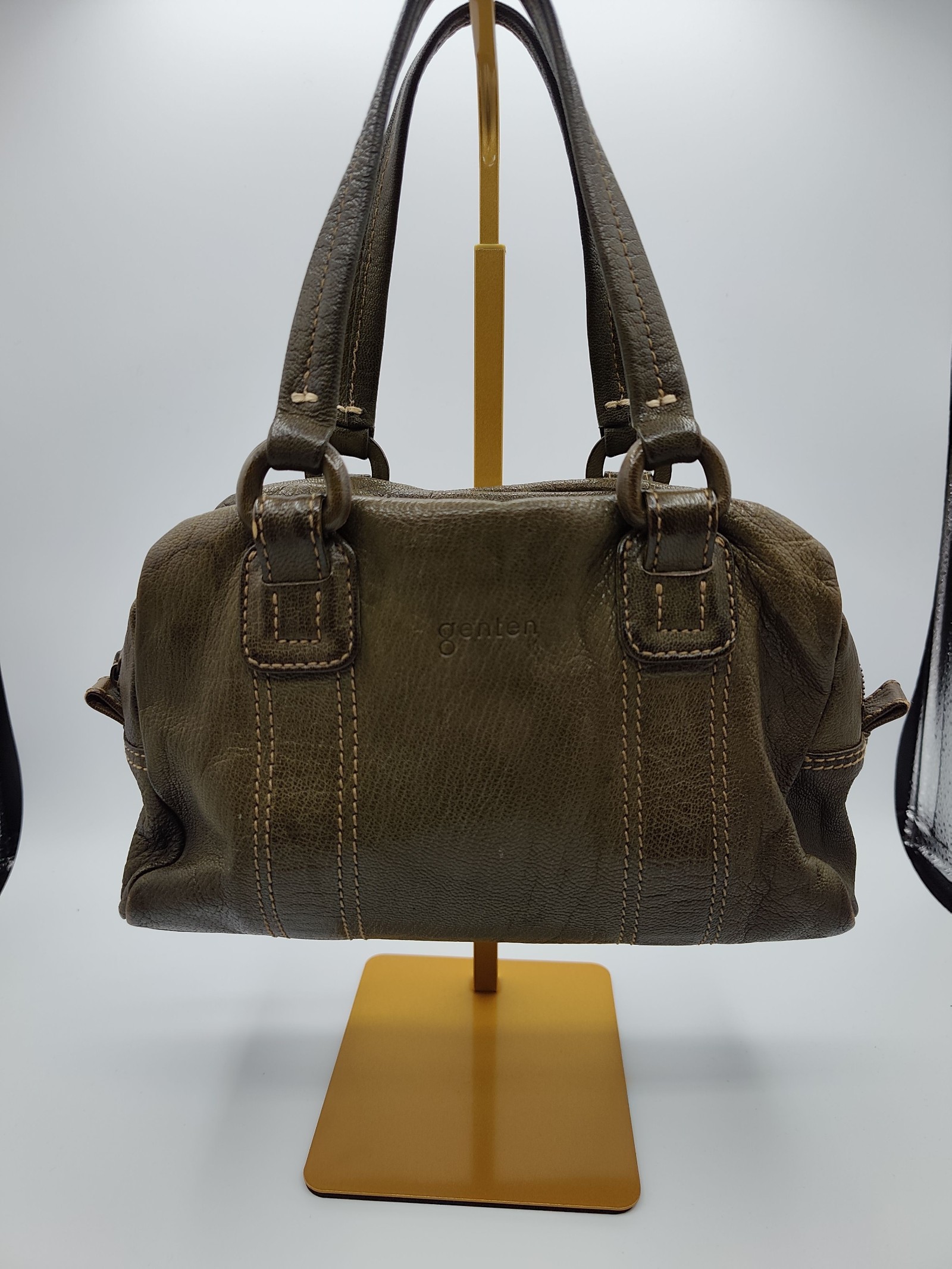 Genten Olive Green Leather Handbag Women Soft Grain Leather