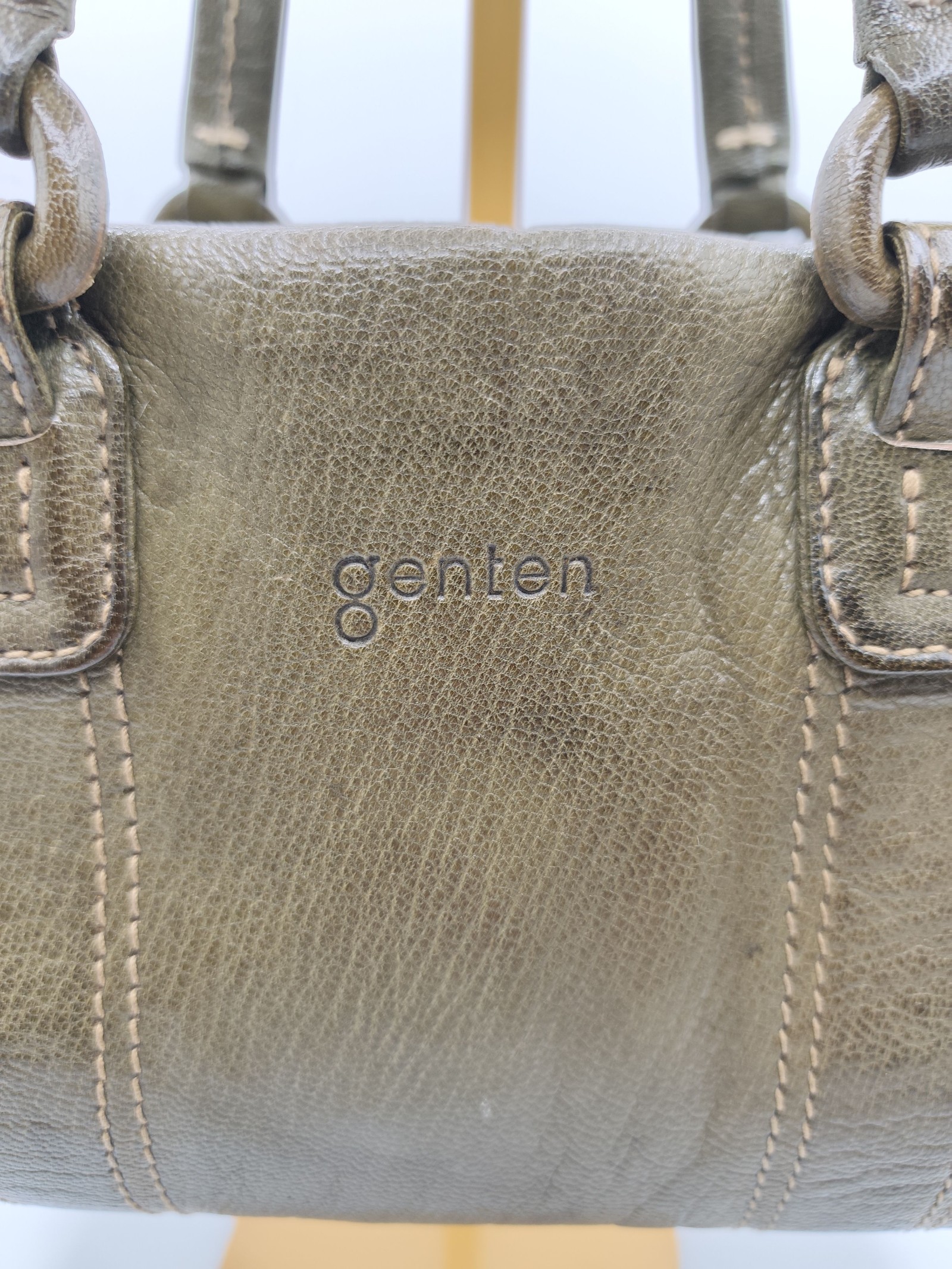 Genten Olive Green Leather Handbag Women Soft Grain Leather image 2