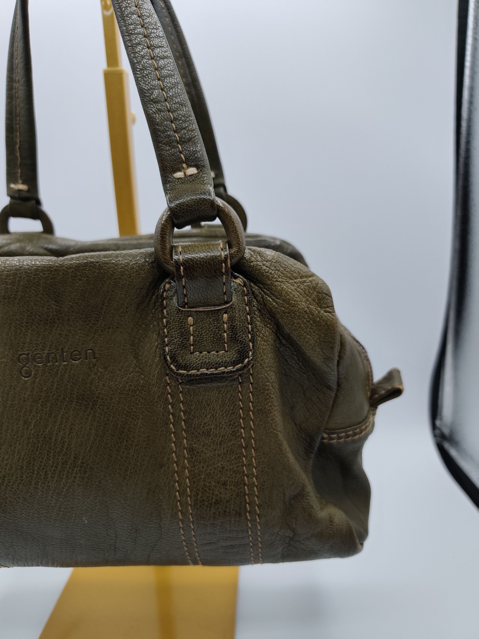 Genten Olive Green Leather Handbag Women Soft Grain Leather image 3