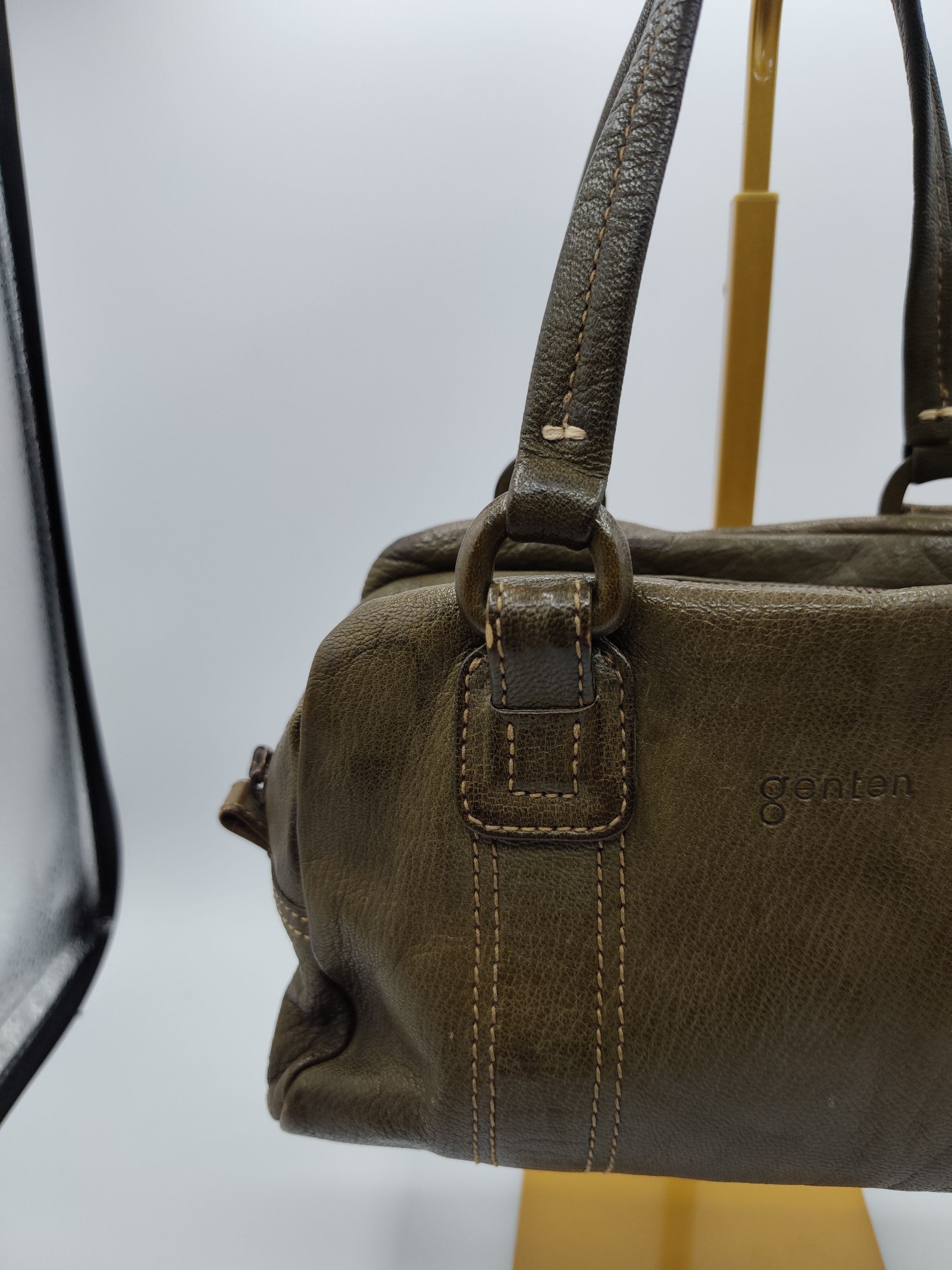 Genten Olive Green Leather Handbag Women Soft Grain Leather image 4