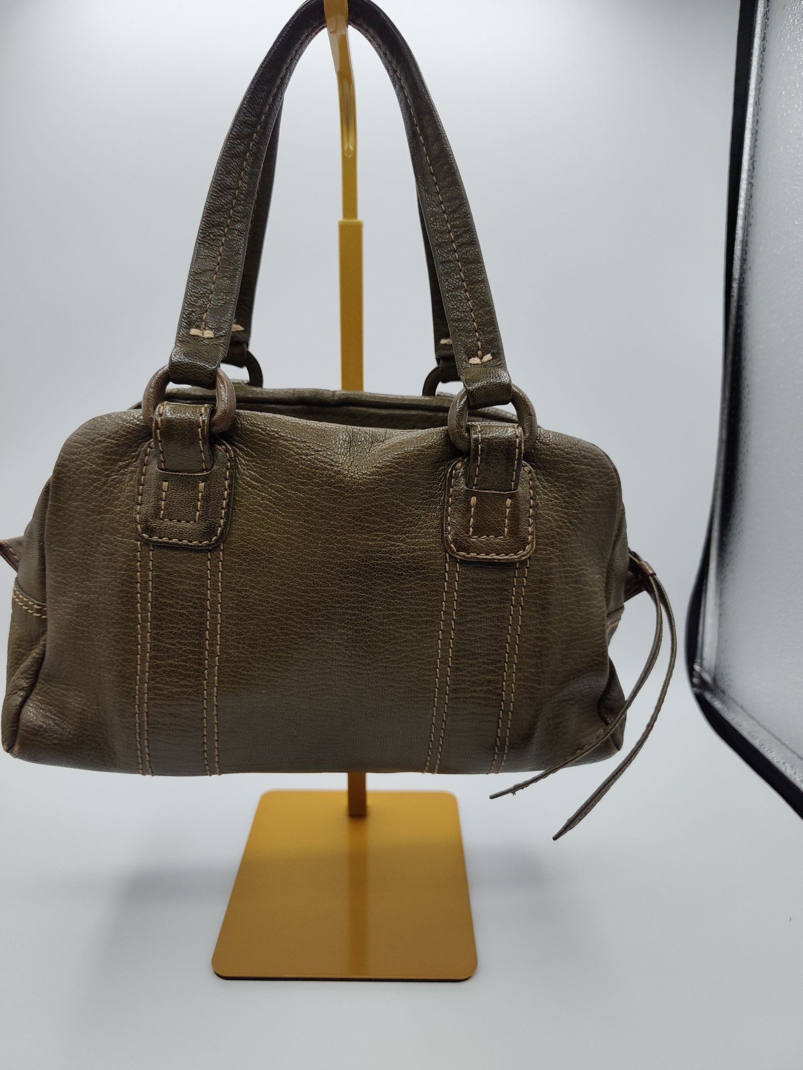 Genten Olive Green Leather Handbag Women Soft Grain Leather image 5