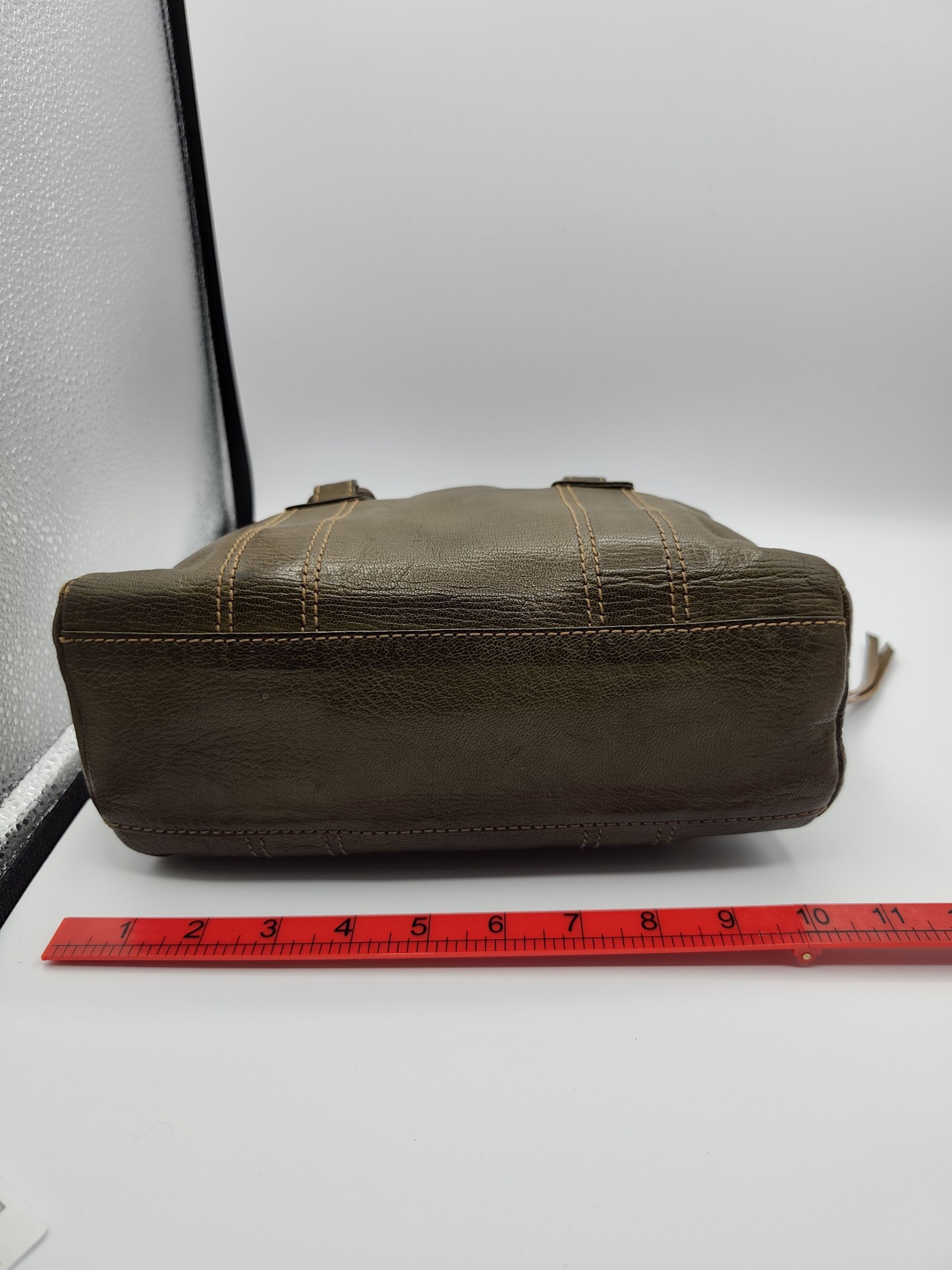 Genten Olive Green Leather Handbag Women Soft Grain Leather image 6