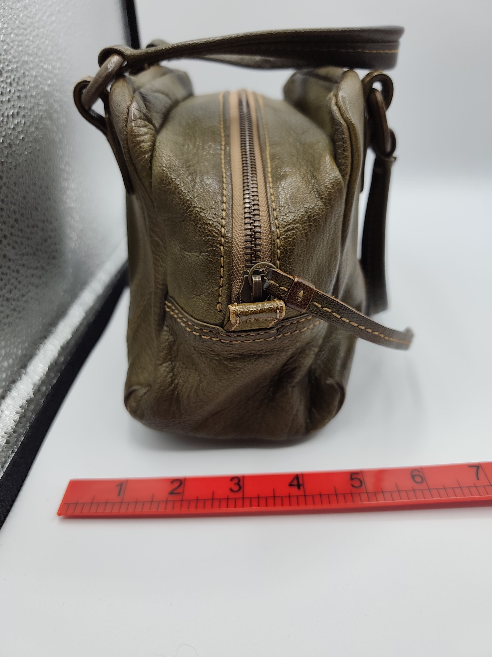 Genten Olive Green Leather Handbag Women Soft Grain Leather image 7