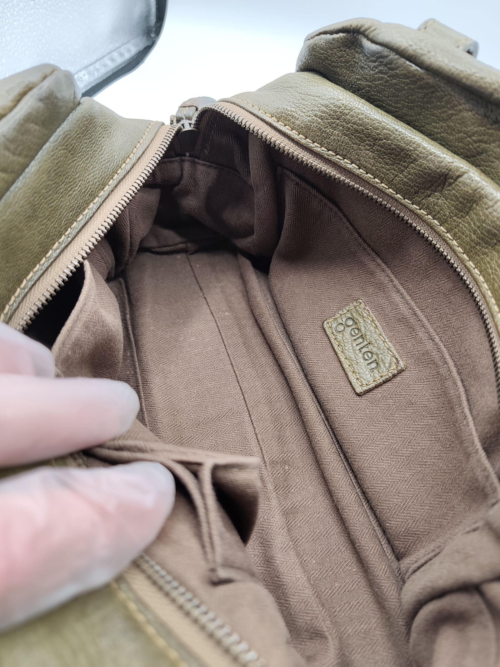 Genten Olive Green Leather Handbag Women Soft Grain Leather image 8