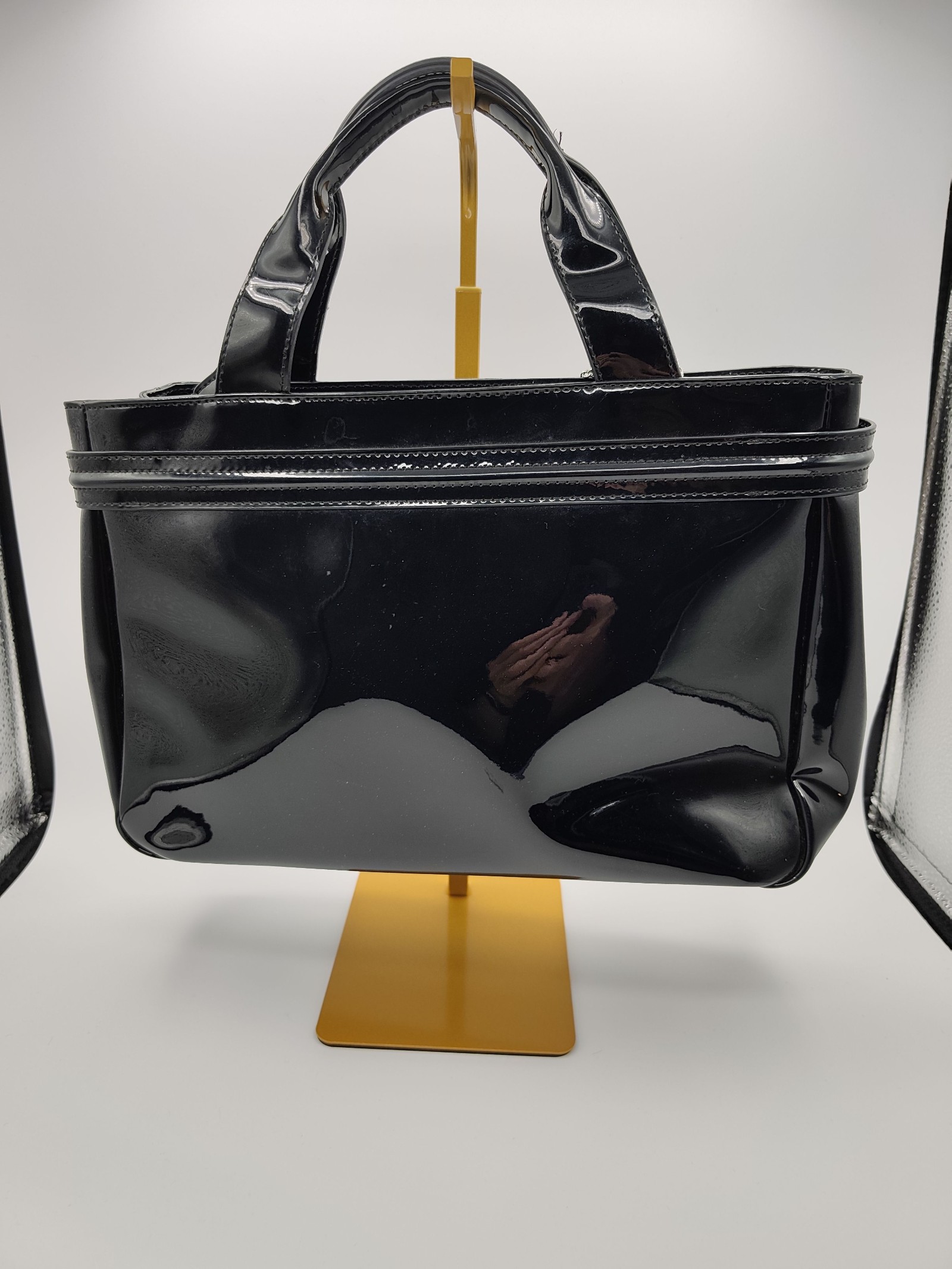 Armani Black Patent Leather Tote Bag Women image 5