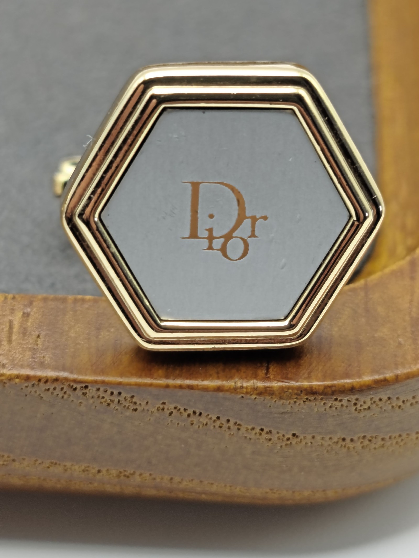 Christian Dior Gold & White Hexagon Cufflinks & Tie Clip Set Other image 4