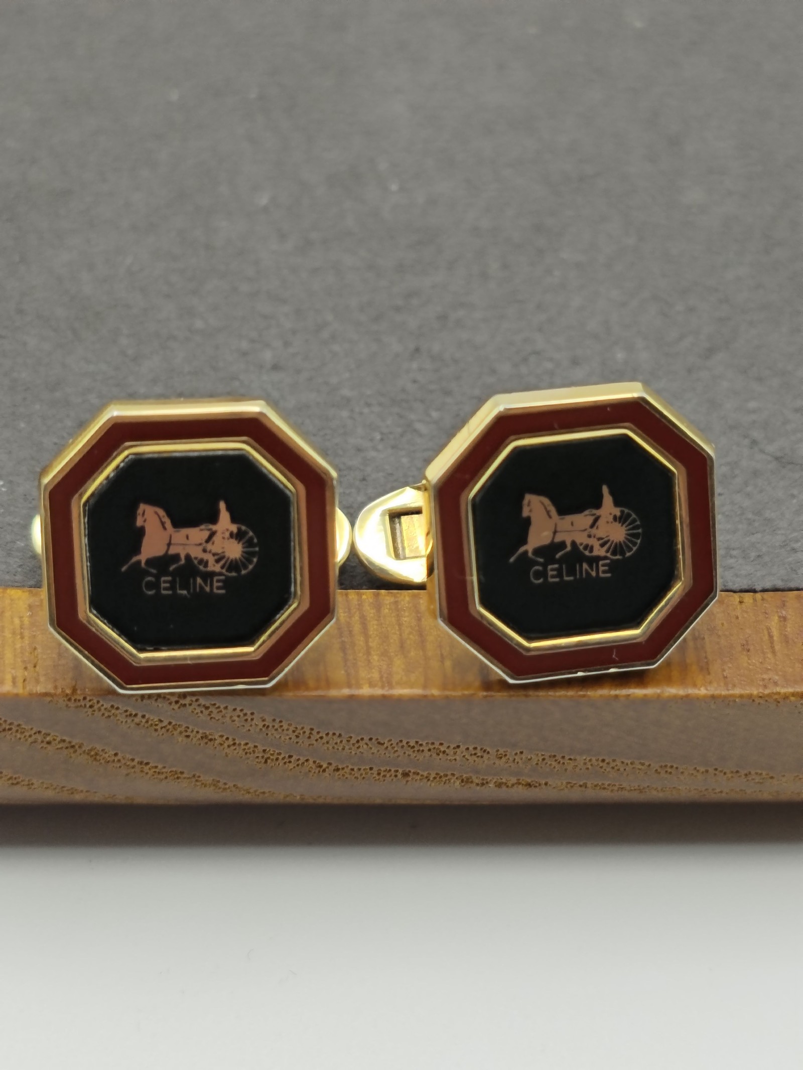 Celine Black & Red Octagonal Cufflinks & Tie Clip Set Other image 3