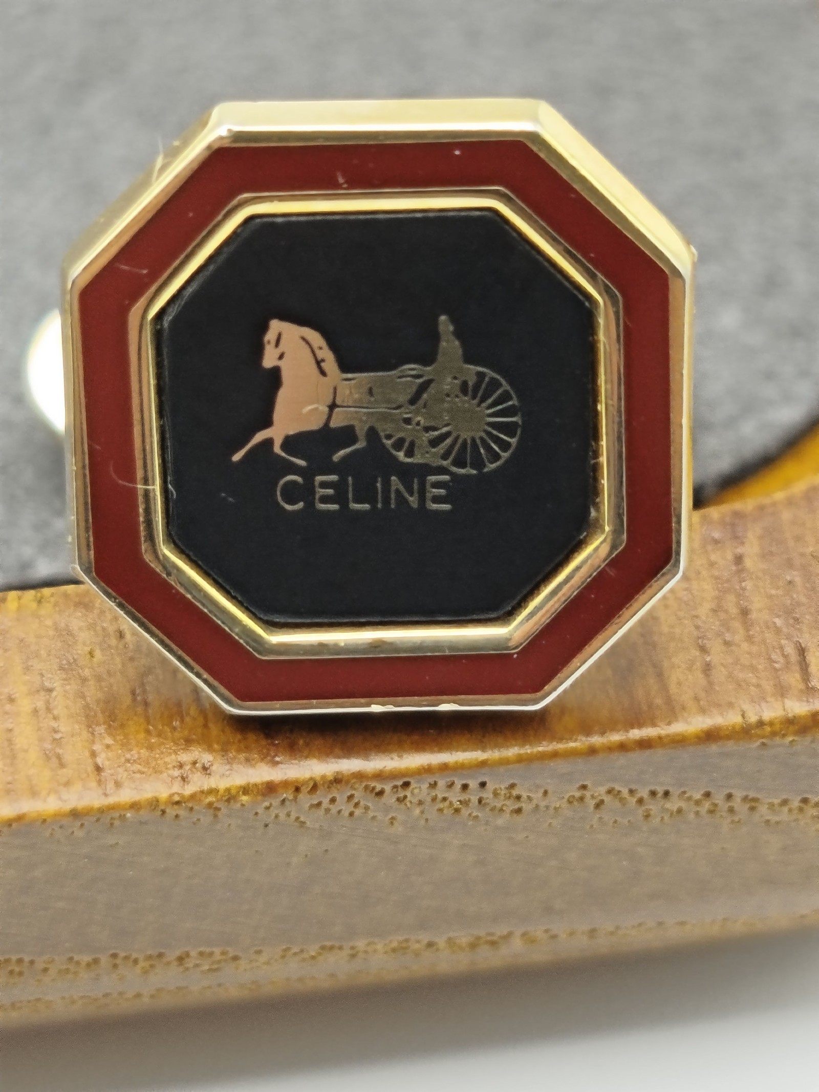 Celine Black & Red Octagonal Cufflinks & Tie Clip Set Other image 4