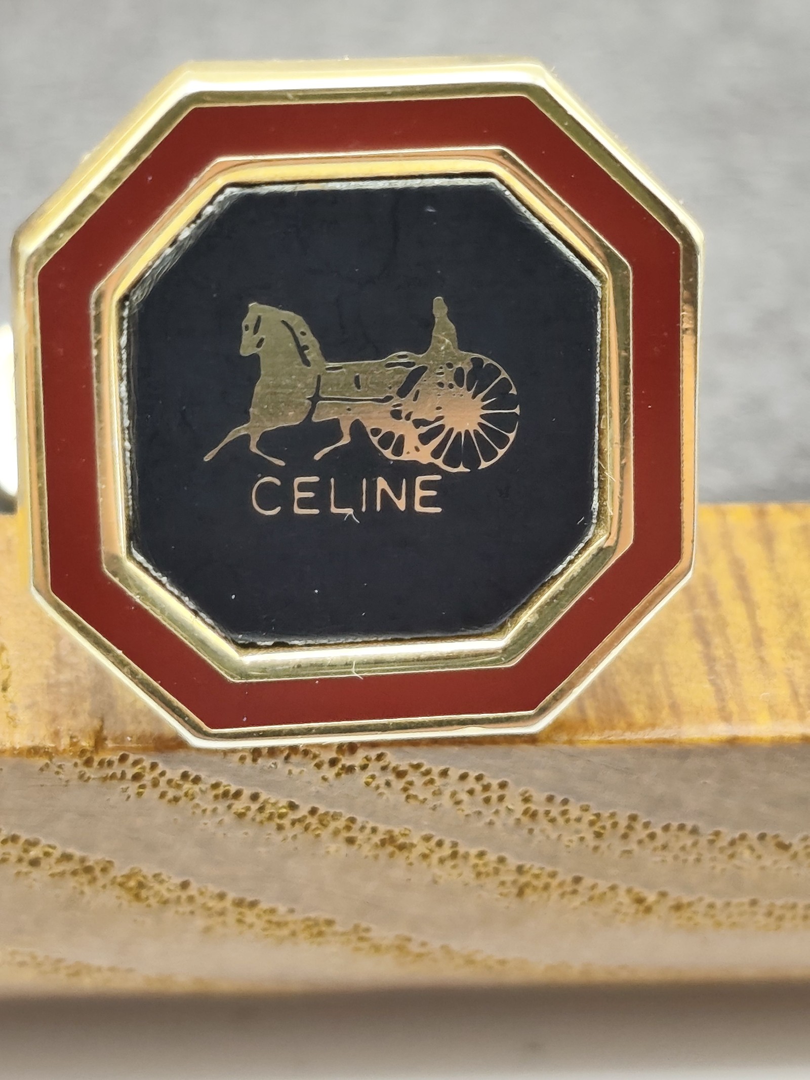 Celine Black & Red Octagonal Cufflinks & Tie Clip Set Other image 5