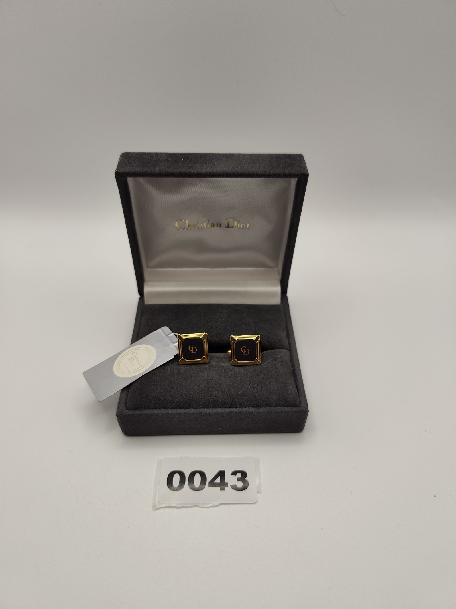 Christian Dior Gold & Black Logo Cufflinks Men Luxury Accessories