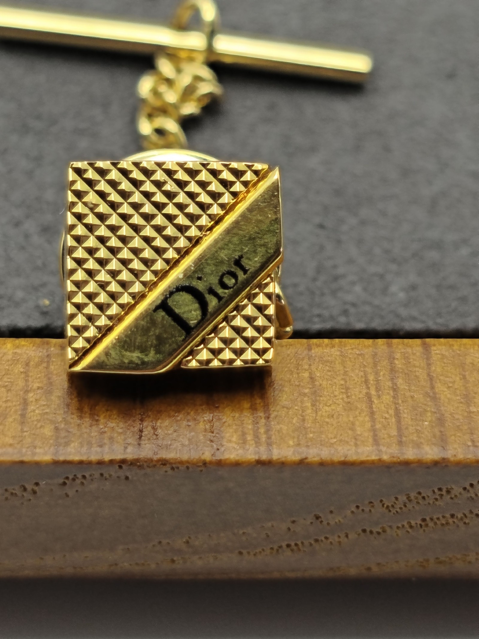 Christian Dior Gold Tone Tie Pin with Chain and Box image 3