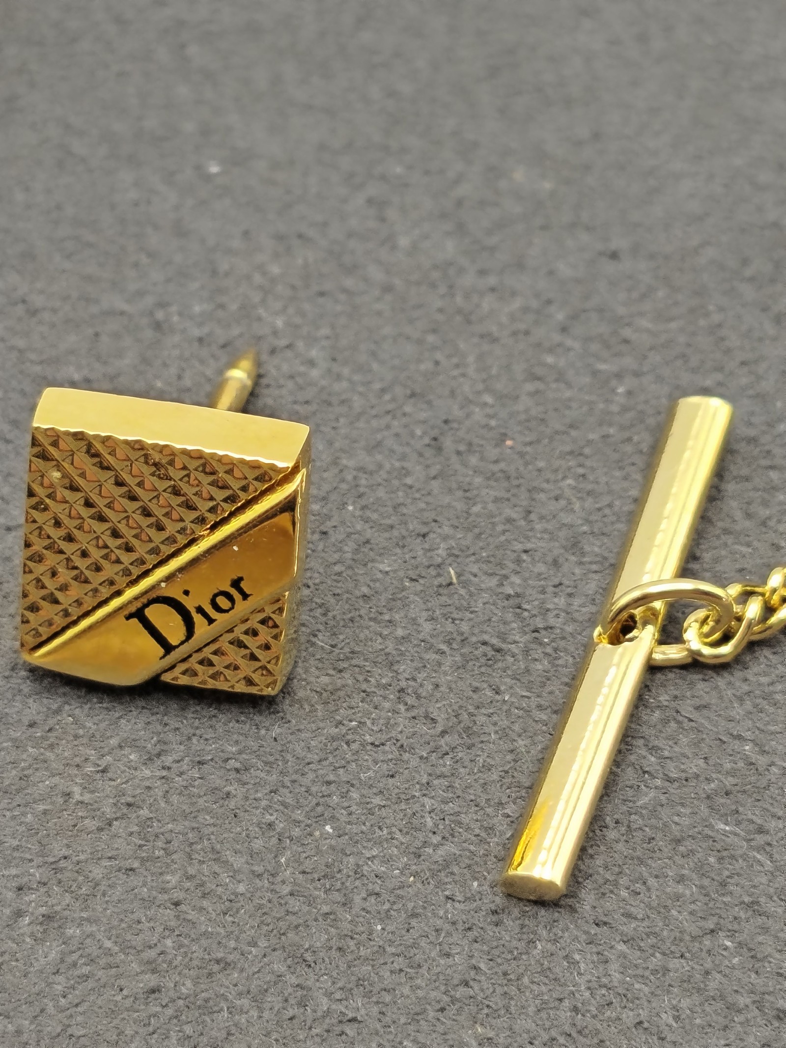 Christian Dior Gold Tone Tie Pin with Chain and Box image 8