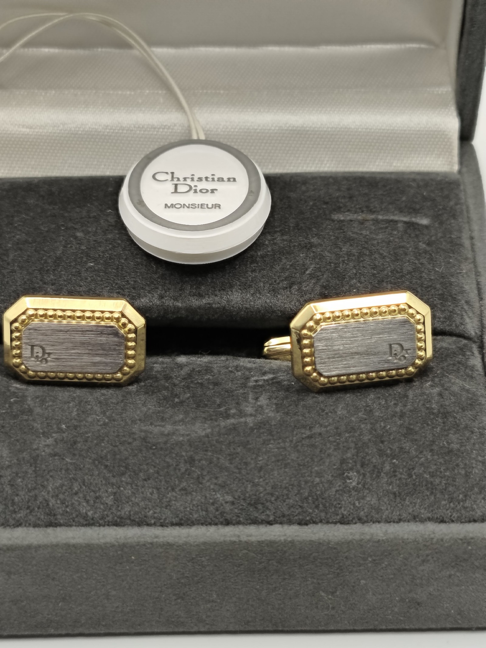 Christian Dior Gold & Silver Tone Men's Cufflinks in Box image 2