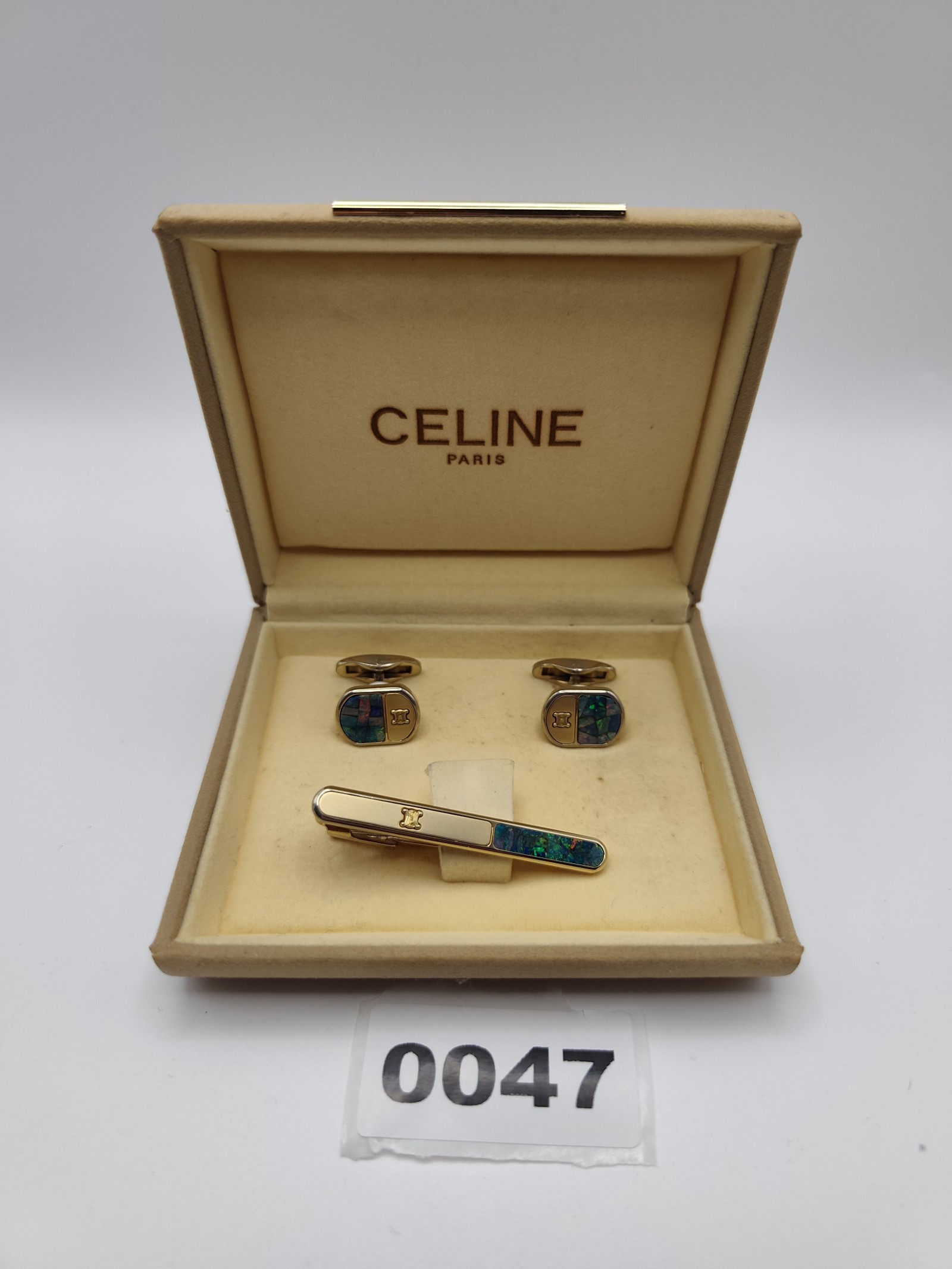 Celine Blue Inlay Tie Clip & Cufflinks Set Men Other