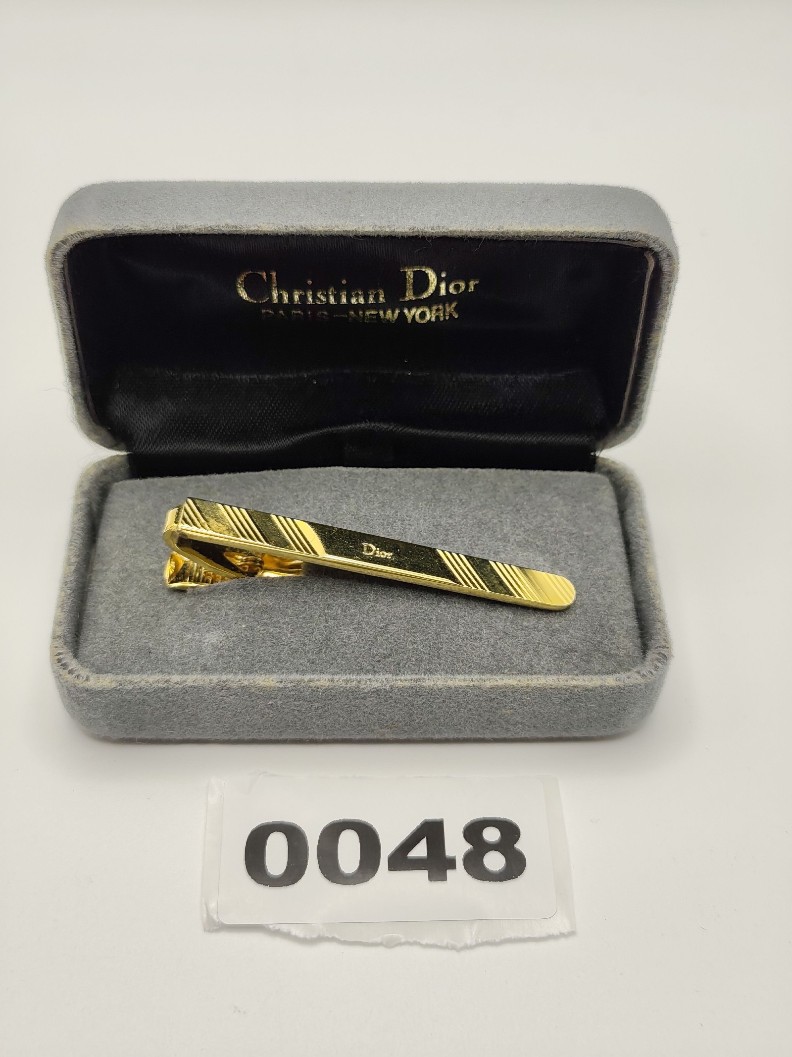 Christian Dior Gold Tone Striped Tie Clip Men