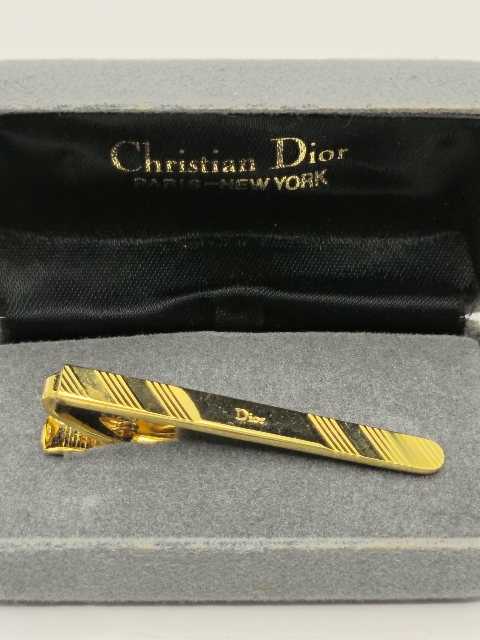 Christian Dior Gold Tone Striped Tie Clip Men image 2