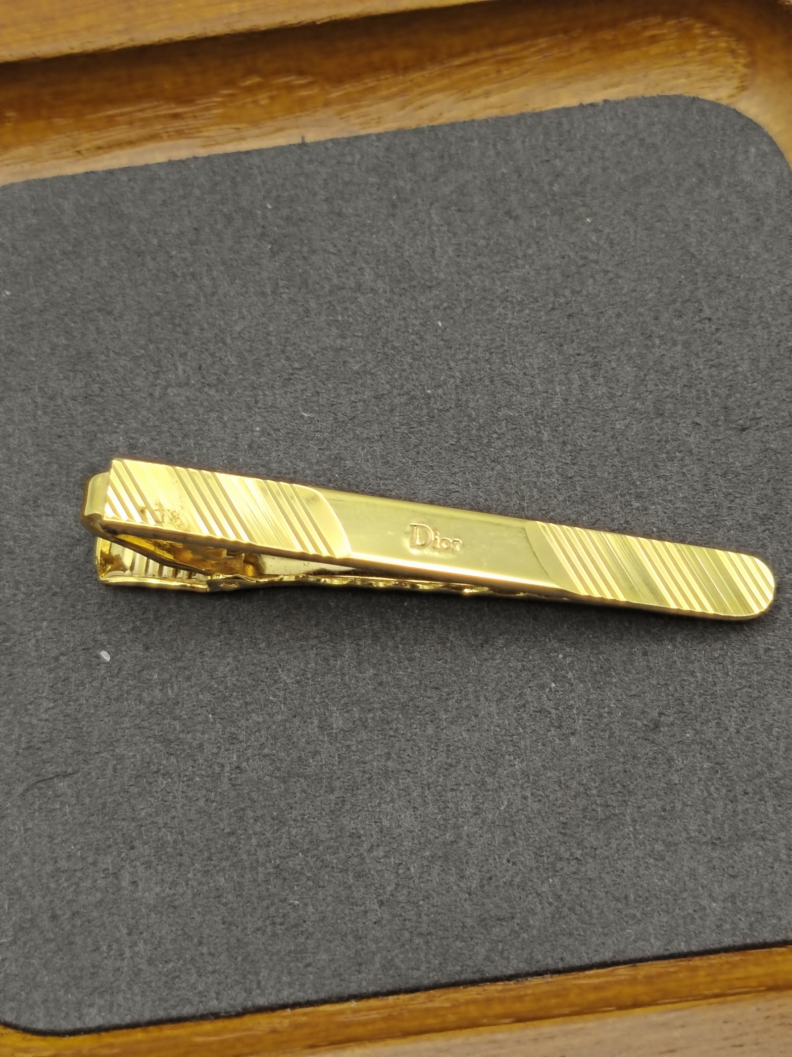 Christian Dior Gold Tone Striped Tie Clip Men image 3