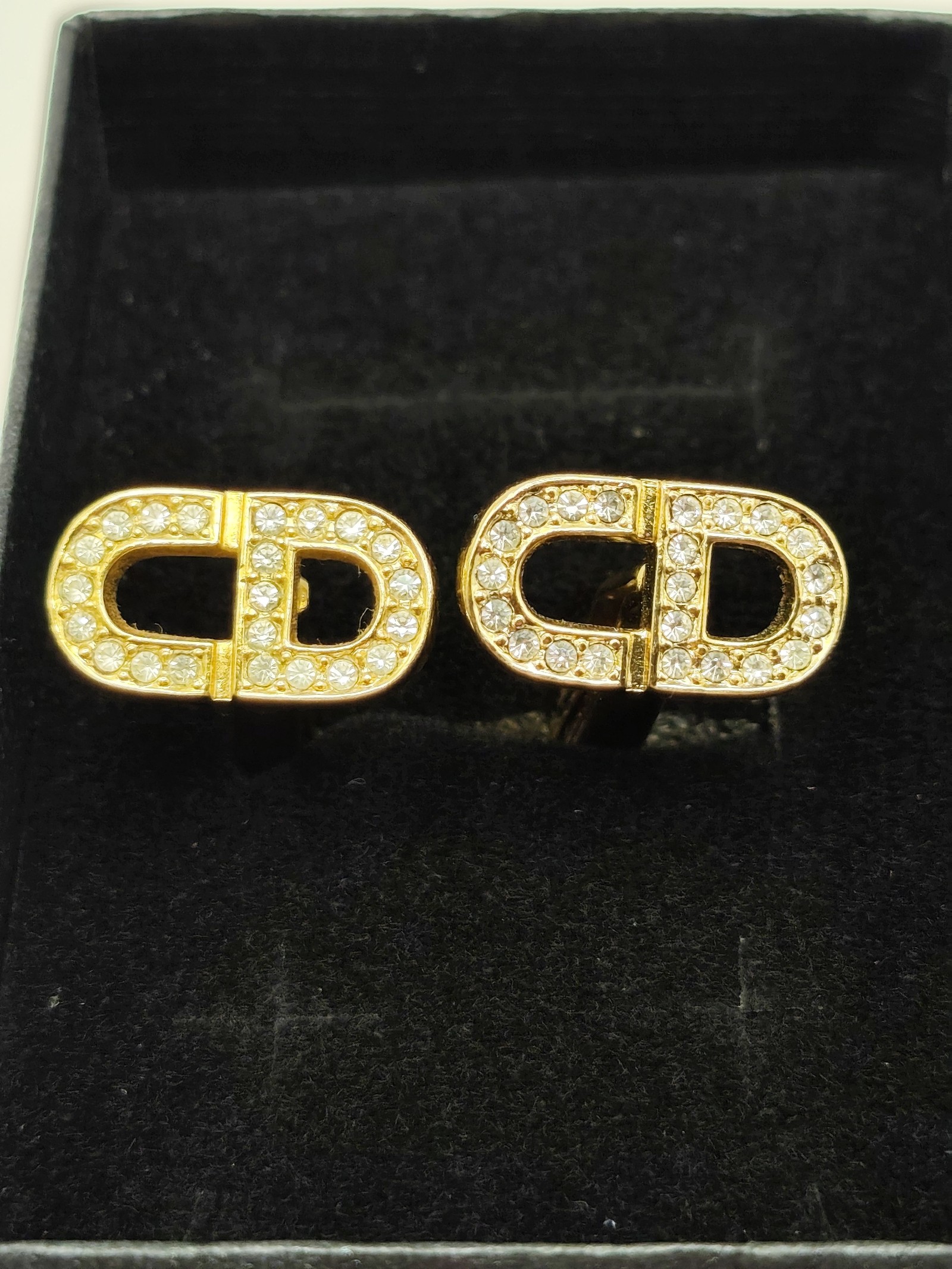 Christian Dior Gold Tone Crystal CD Logo Cufflinks image 2