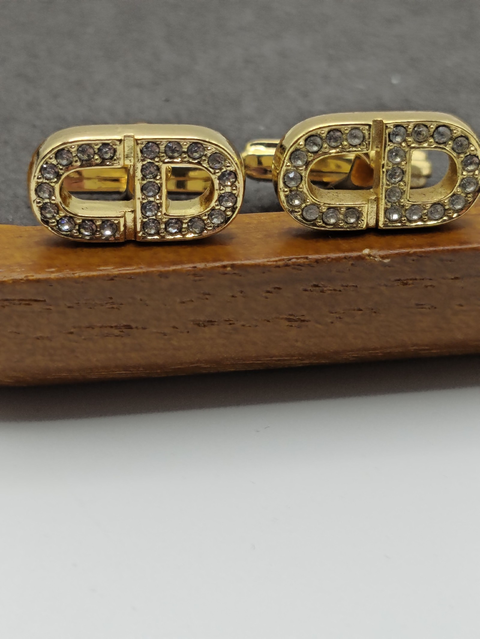 Christian Dior Gold Tone Crystal CD Logo Cufflinks image 3