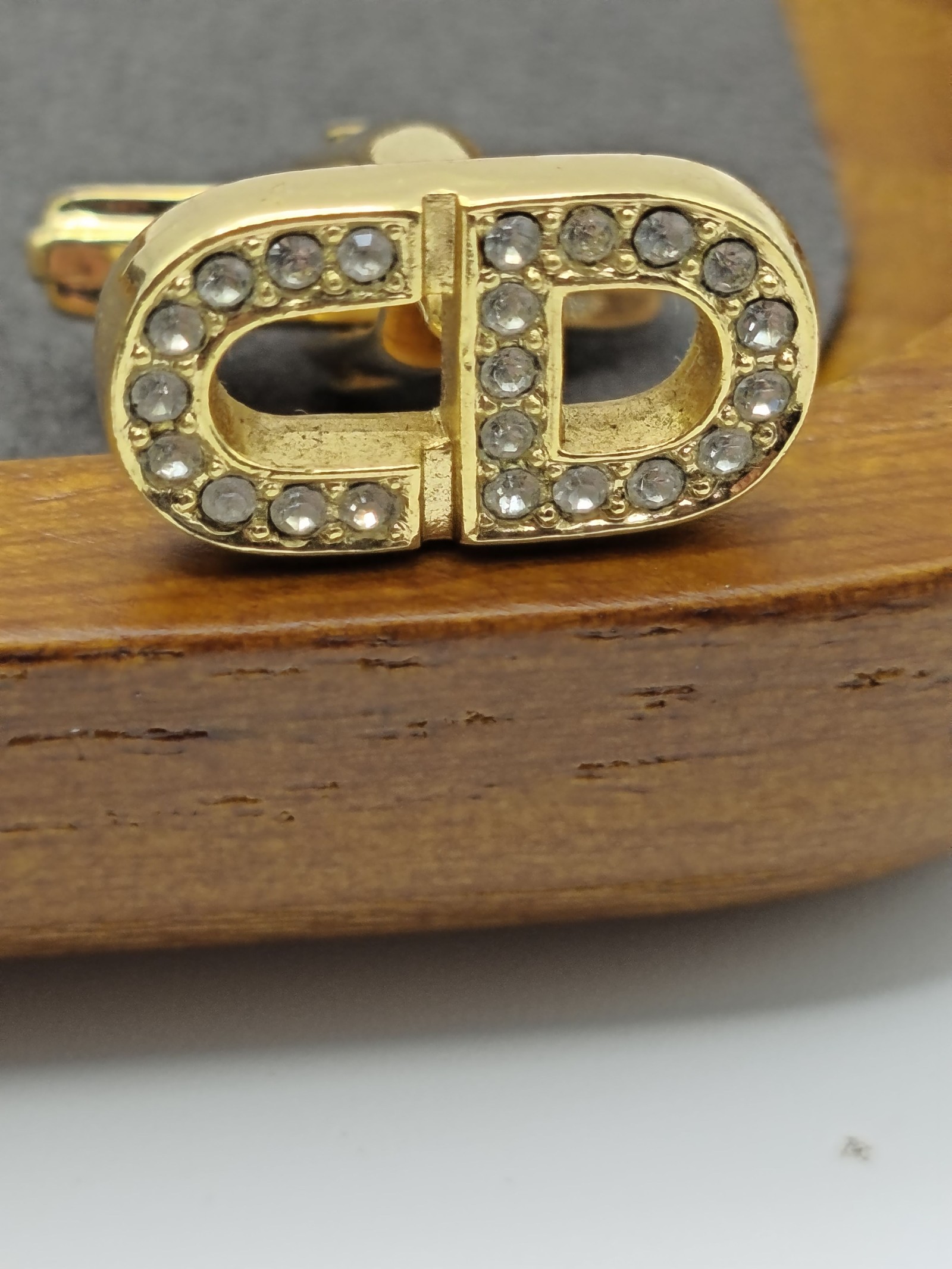Christian Dior Gold Tone Crystal CD Logo Cufflinks image 4