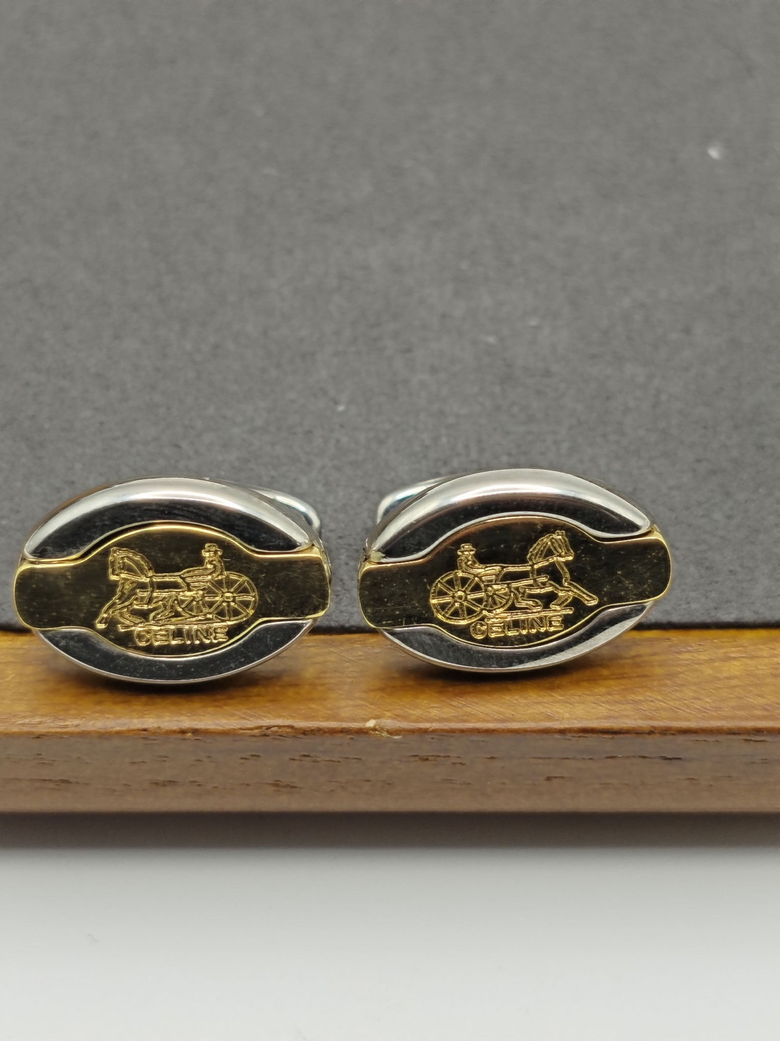 Celine Gold & Silver Tone Horse Carriage Cufflinks Other image 3