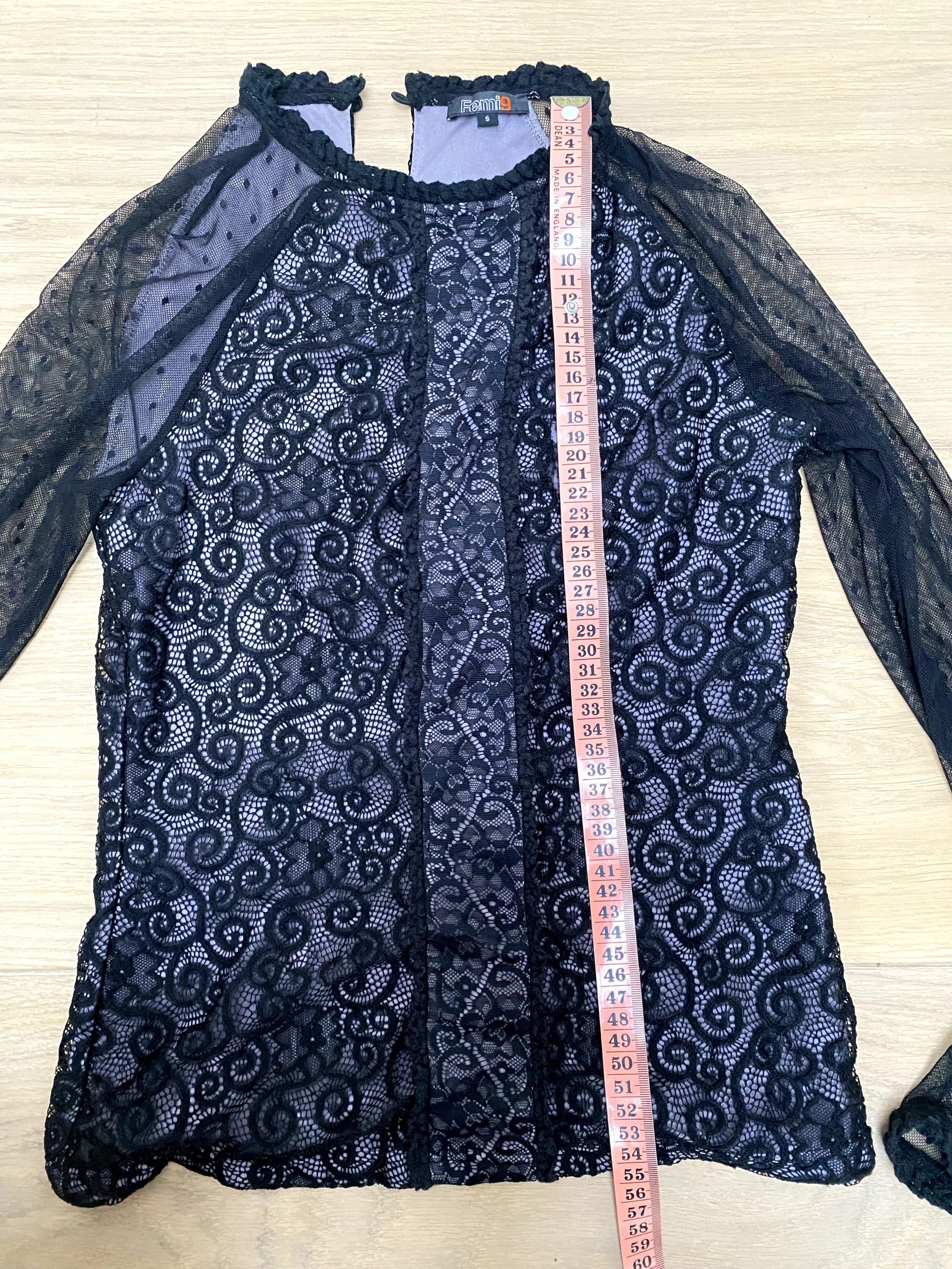 Femi9 Black Lace Top Small Sheer Polka Dot Sleeve image 3