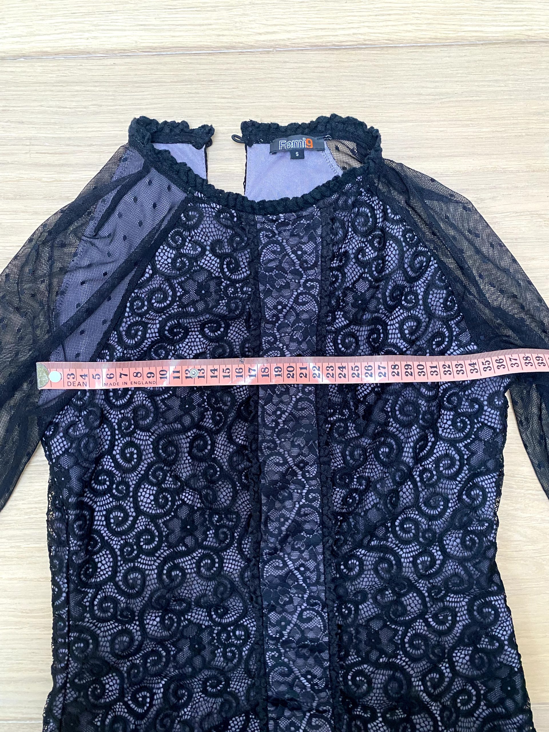 Femi9 Black Lace Top Small Sheer Polka Dot Sleeve image 4