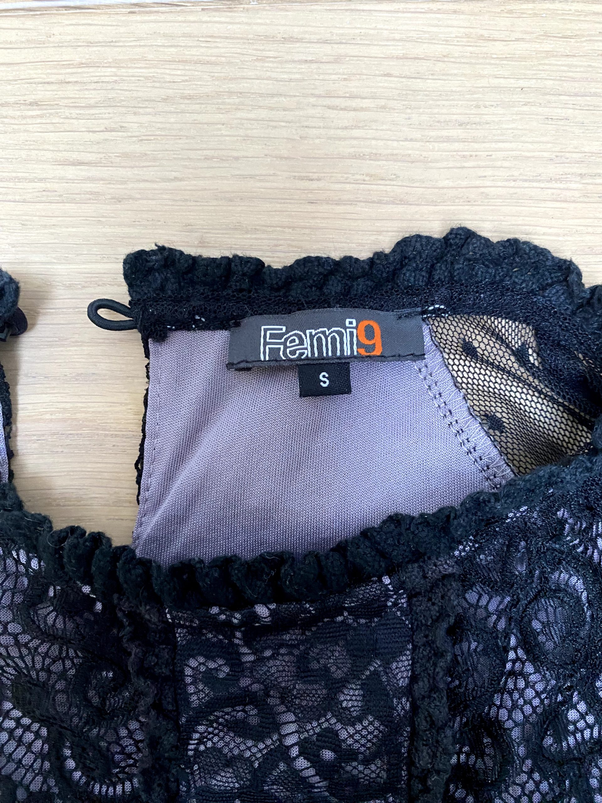 Femi9 Black Lace Top Small Sheer Polka Dot Sleeve image 5