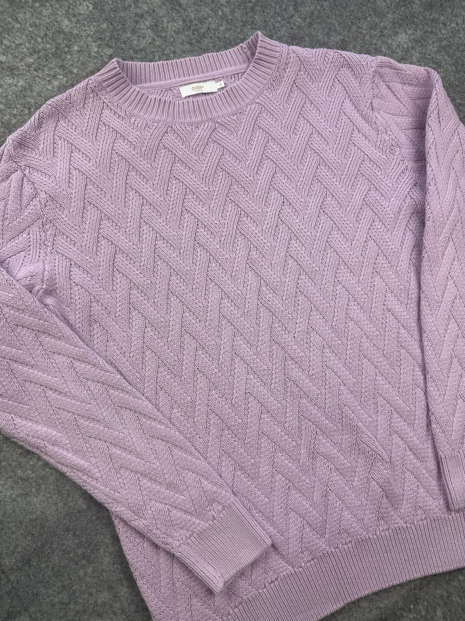 Cotton Traders Lilac Cable Knit Jumper Women’s M 100% Cotton image 2