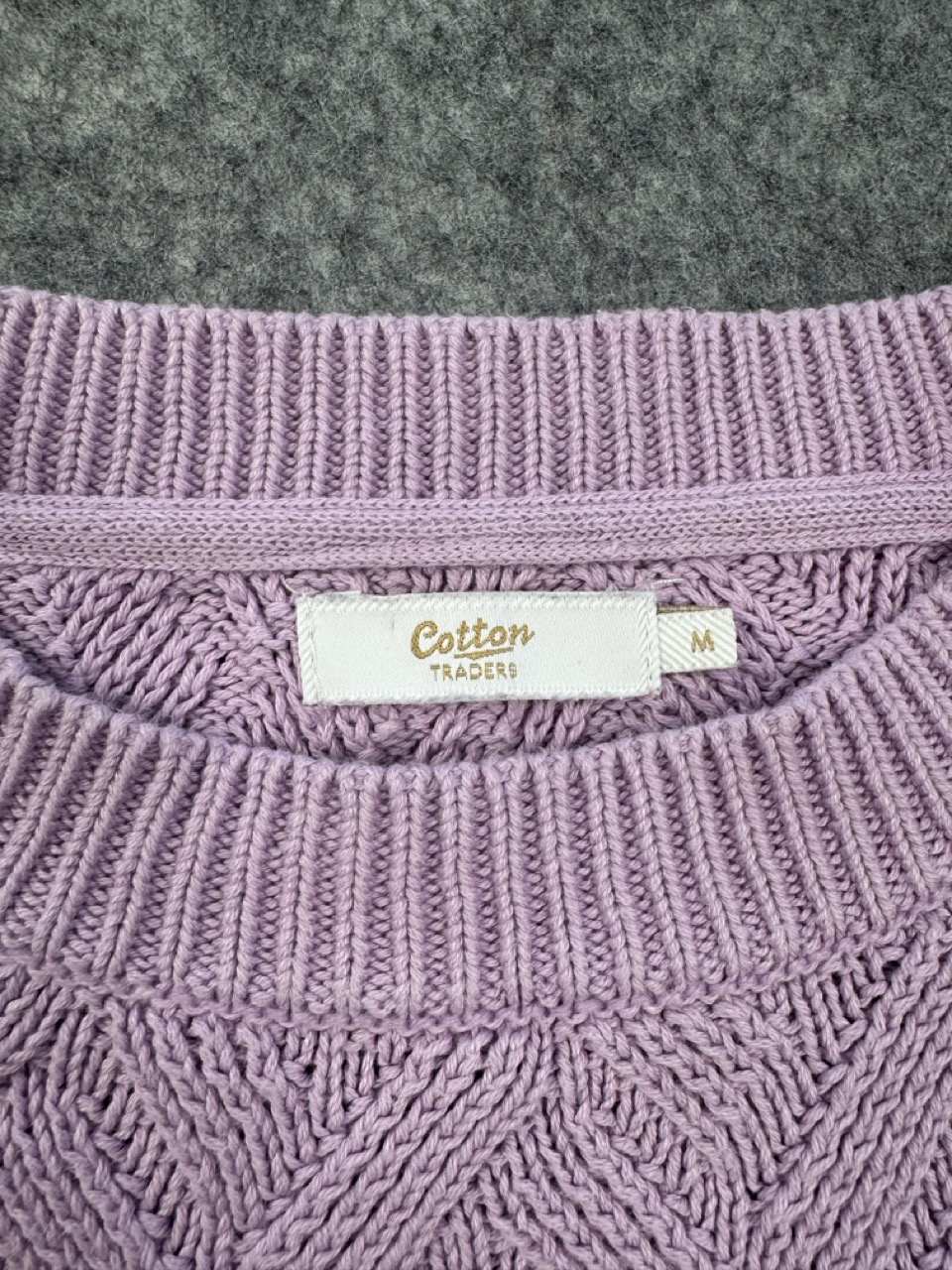 Cotton Traders Lilac Cable Knit Jumper Women’s M 100% Cotton image 3
