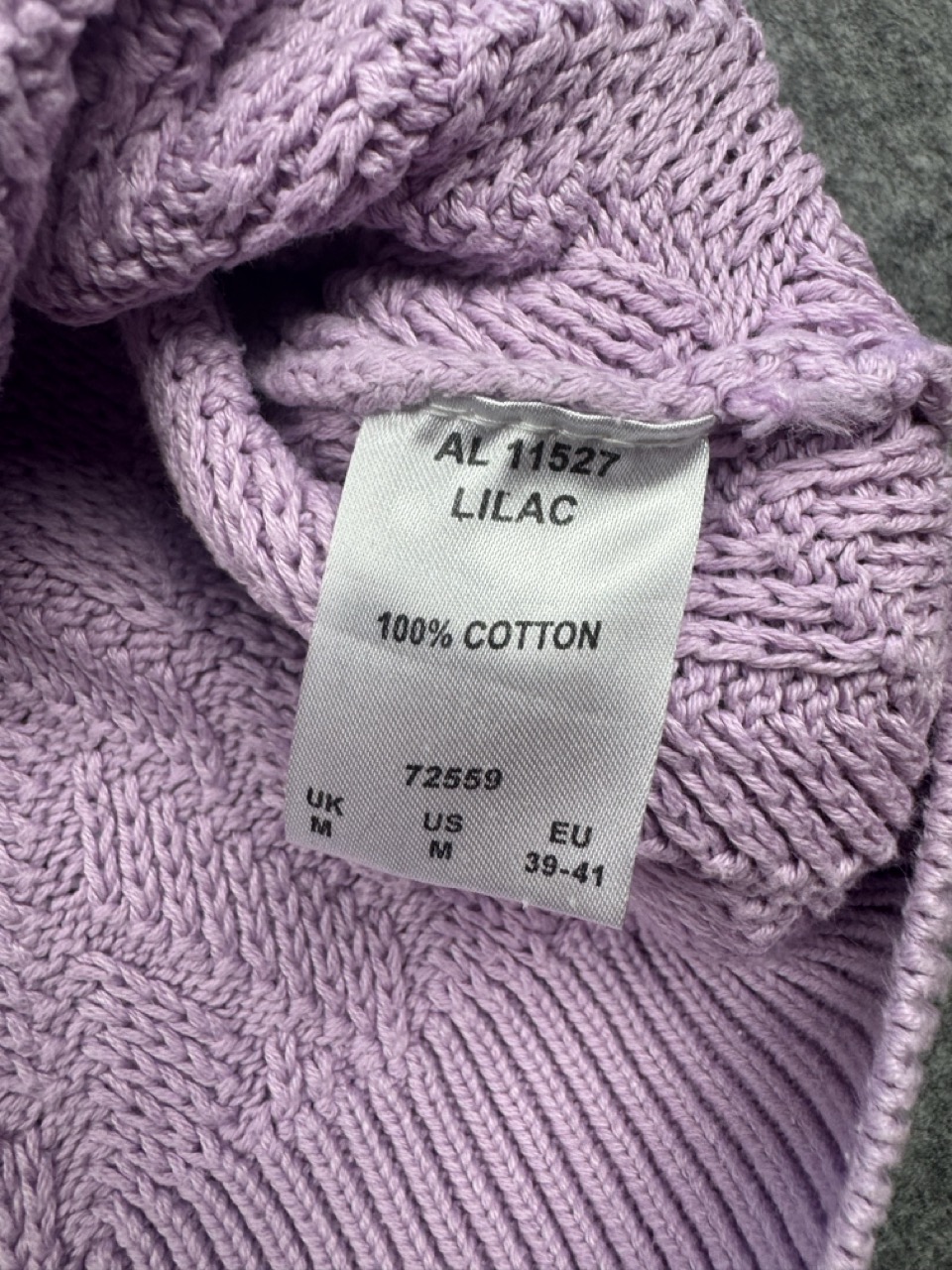 Cotton Traders Lilac Cable Knit Jumper Women’s M 100% Cotton image 4
