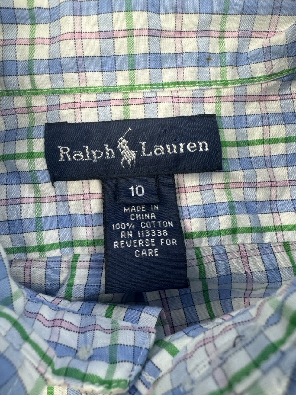Ralph Lauren Blue, Green & Pink Checked Button Down Shirt Size 10 image 3