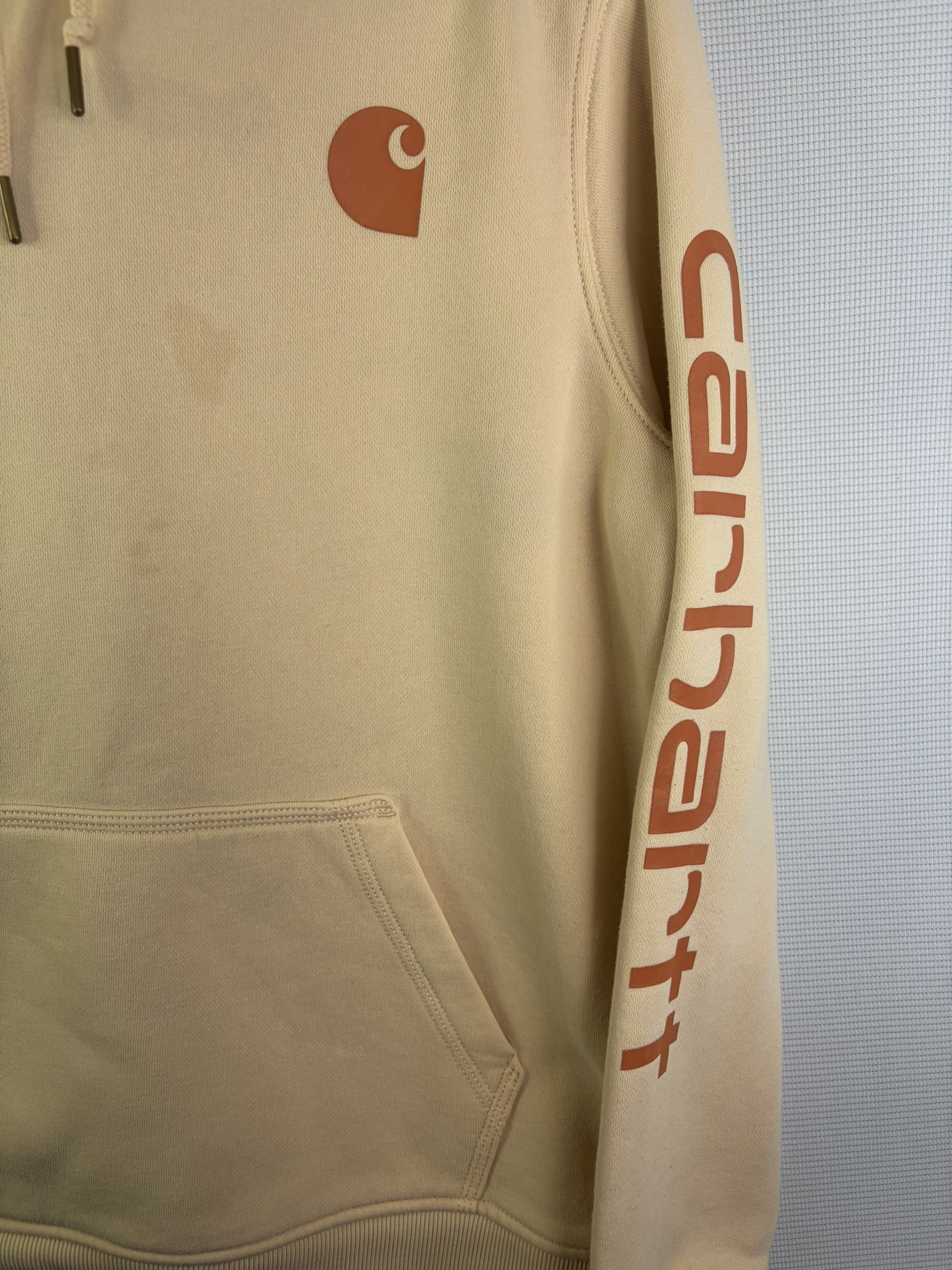 Carhartt Beige Hoodie Medium Relaxed Fit Logo Print image 2