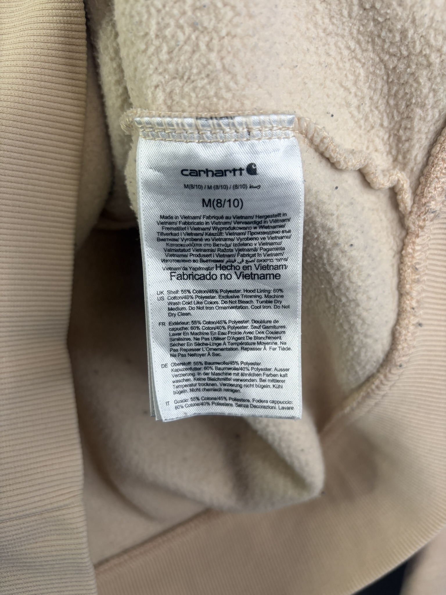Carhartt Beige Hoodie Medium Relaxed Fit Logo Print image 5