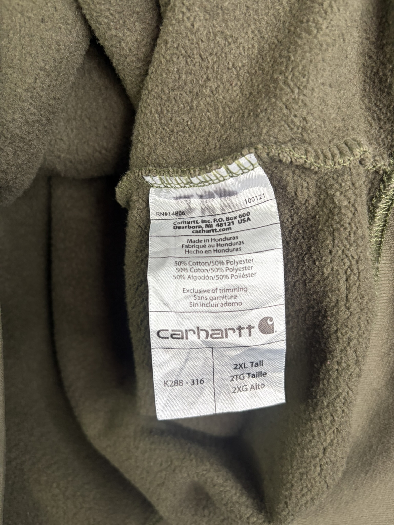 Carhartt Olive Green Hoodie 2XL Tall Original Fit image 5
