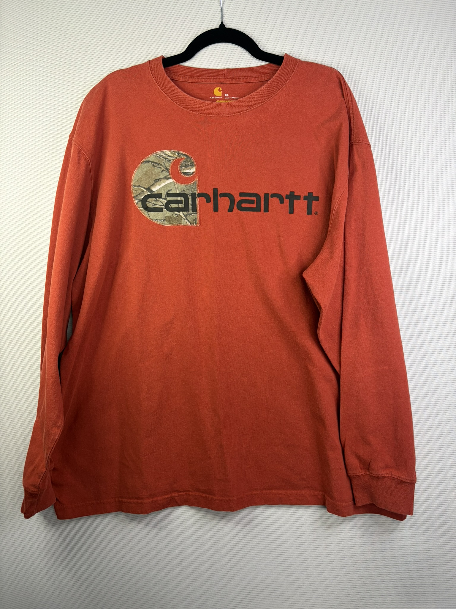 Carhartt Rust Orange Camouflage Logo Long Sleeve T-Shirt XL