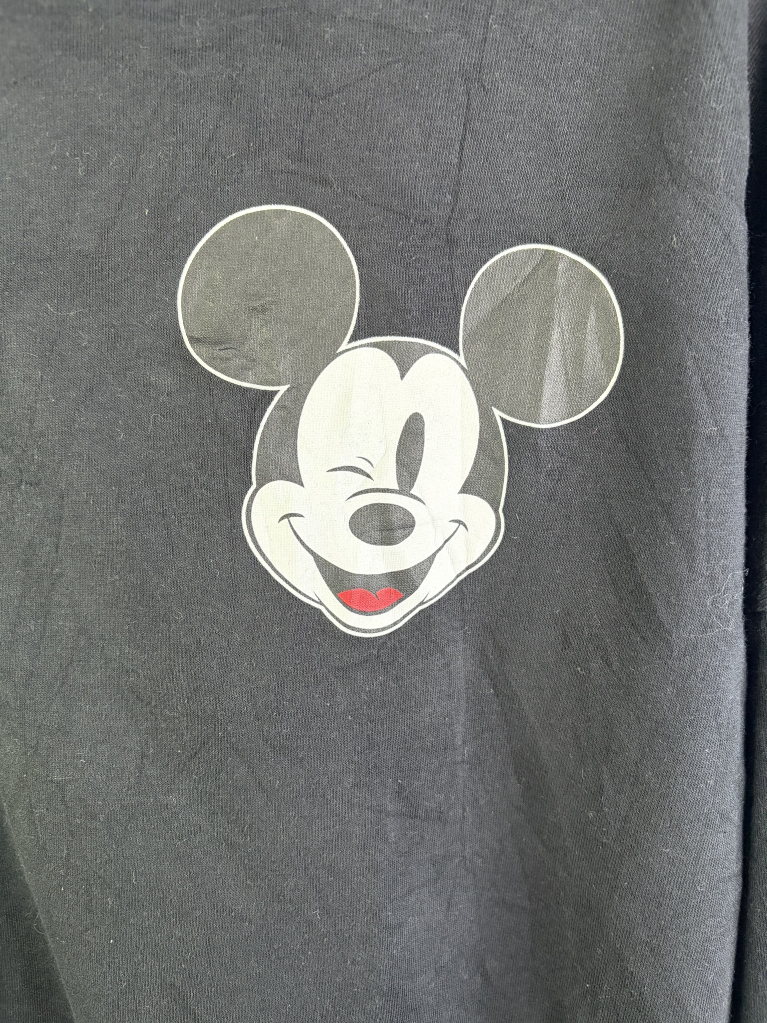 Disney Black Mickey Mouse Hoodie Medium Distressed Hem image 2