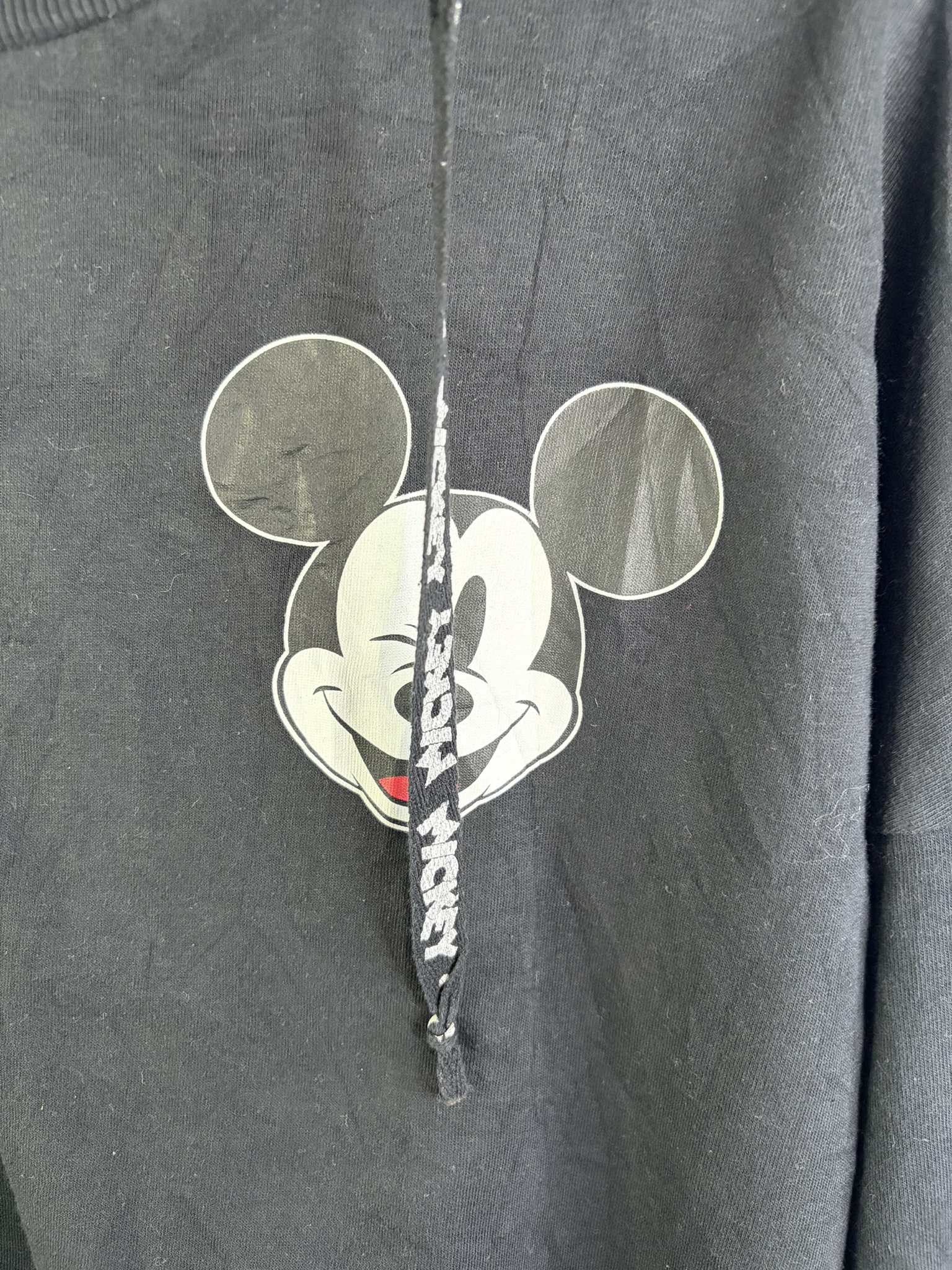 Disney Black Mickey Mouse Hoodie Medium Distressed Hem image 3
