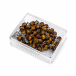 Wooden Bead Rosary Necklace Brown with Silver Crucifix